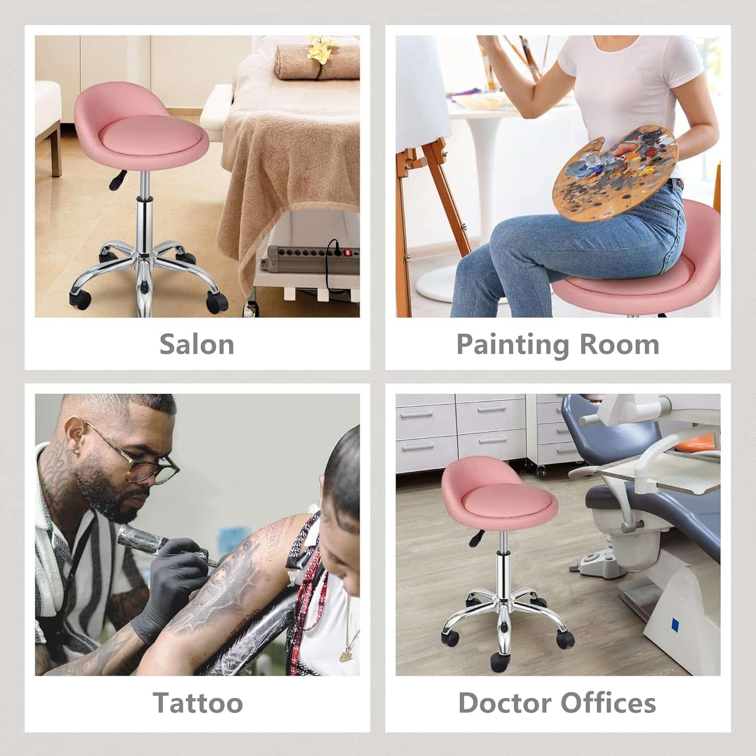 Nova Microdermabrasion Rolling Stool Swivel Salon Stool Chair Adjustable Drafting Stool Tattoo Office Massage Medical Facial Spa Stool with PU Cushion Backrest(Black)