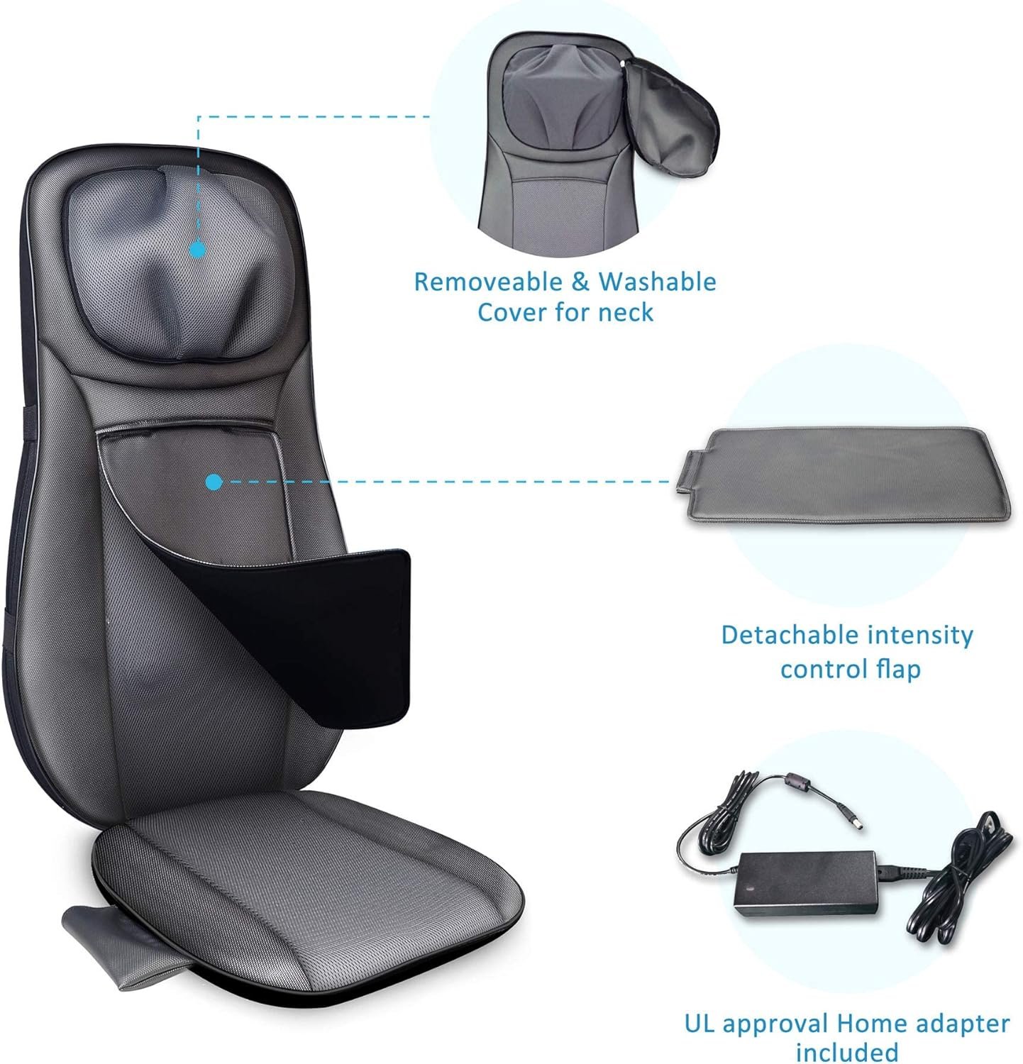 Snailax Shiatsu Full Back Massager with Heat, Chair Massager for Neck and Back Shoulders,Gel Modes Massage Cushion,Adjustable Height Massage Seat, Mothers Day Gifts for Mom,Dad