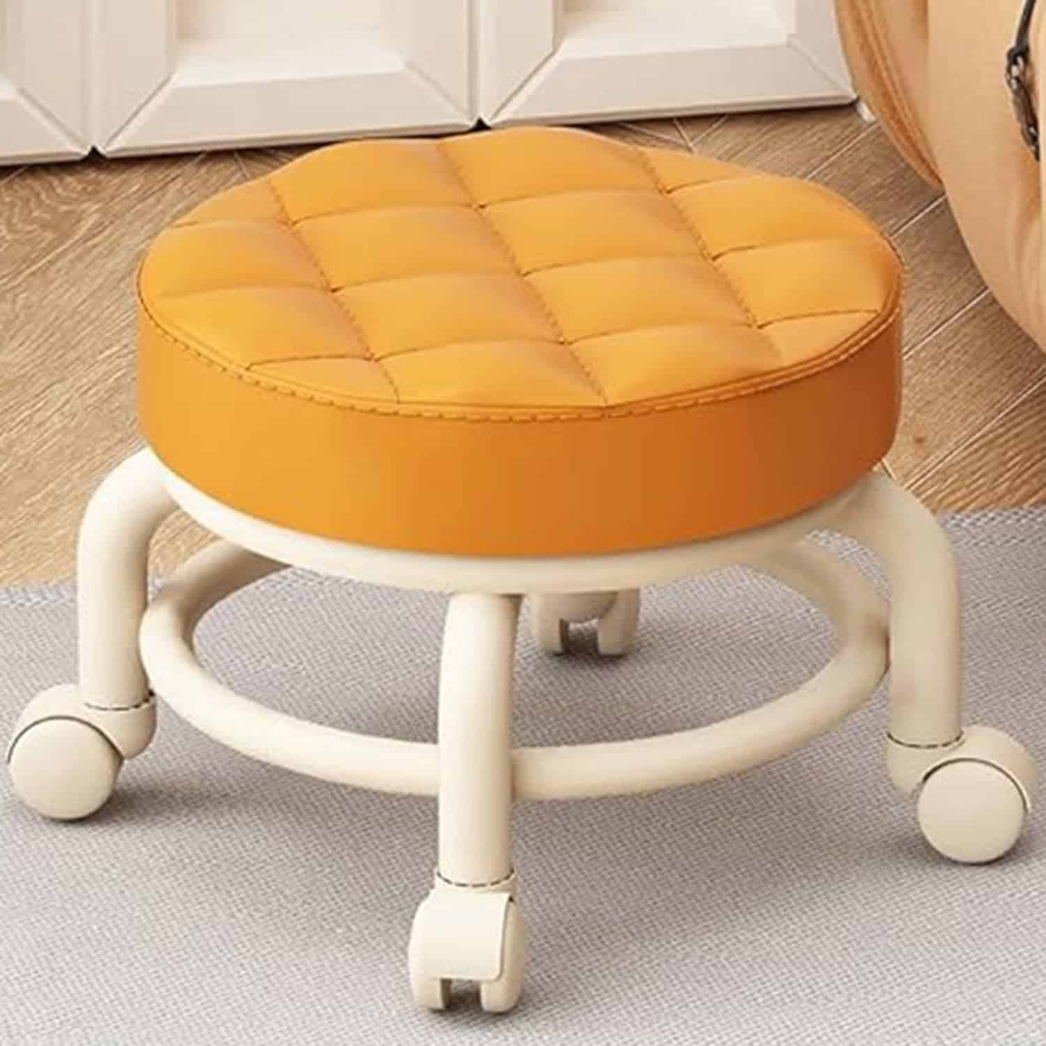 Aetherix Low Stool with Wheels, Pedicure Chair for Nail tech Low Rolling Stool, Shoe Changing Makeup Cleaning with Wheels, Pedicure, Massage SPA and Home, Low Seat with Wheels