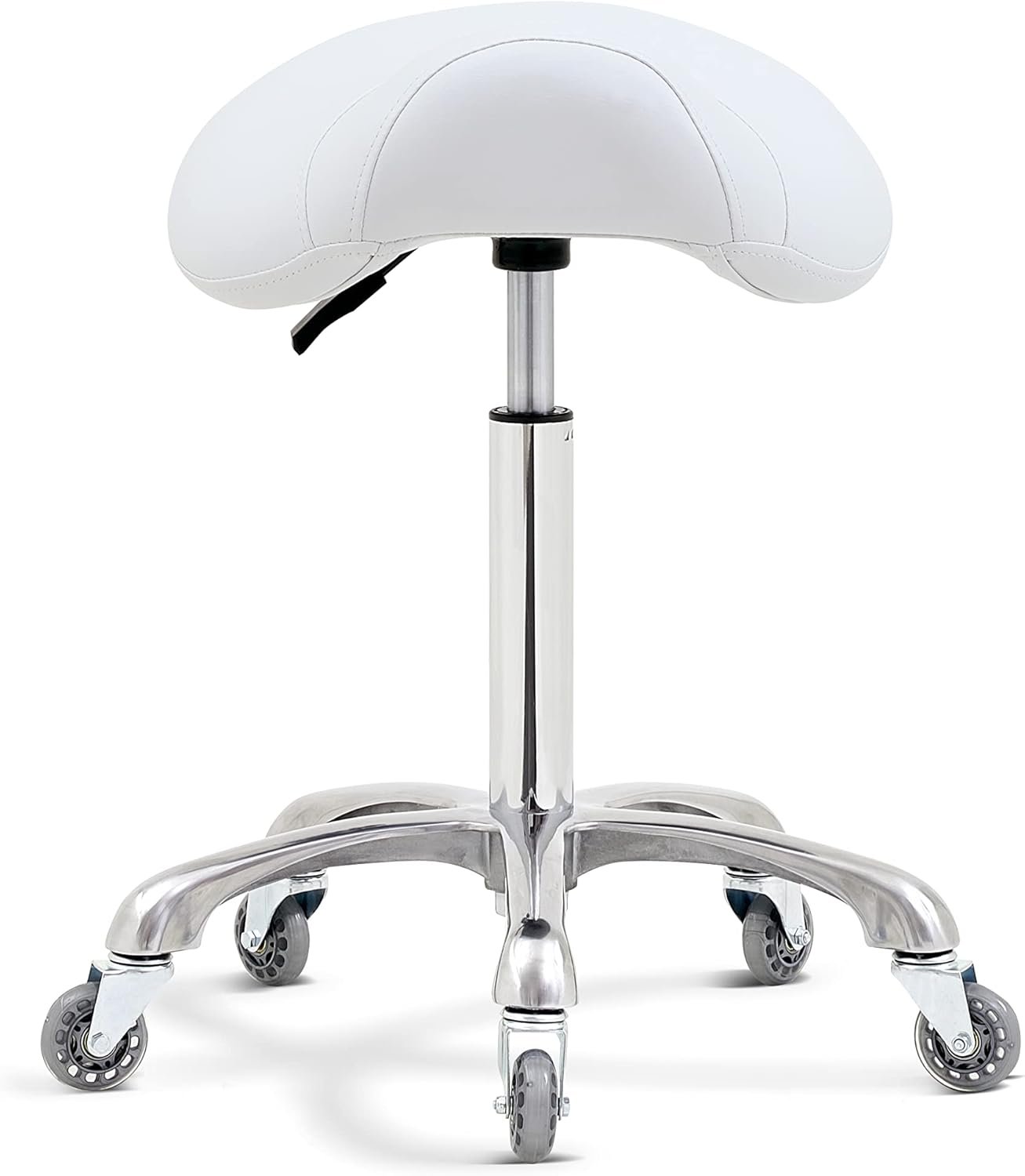 Antlu Saddle Stool Chair for Massage Clinic Spa Salon Cutting, Saddle Rolling Stool with Wheels Adjustable Height (White)