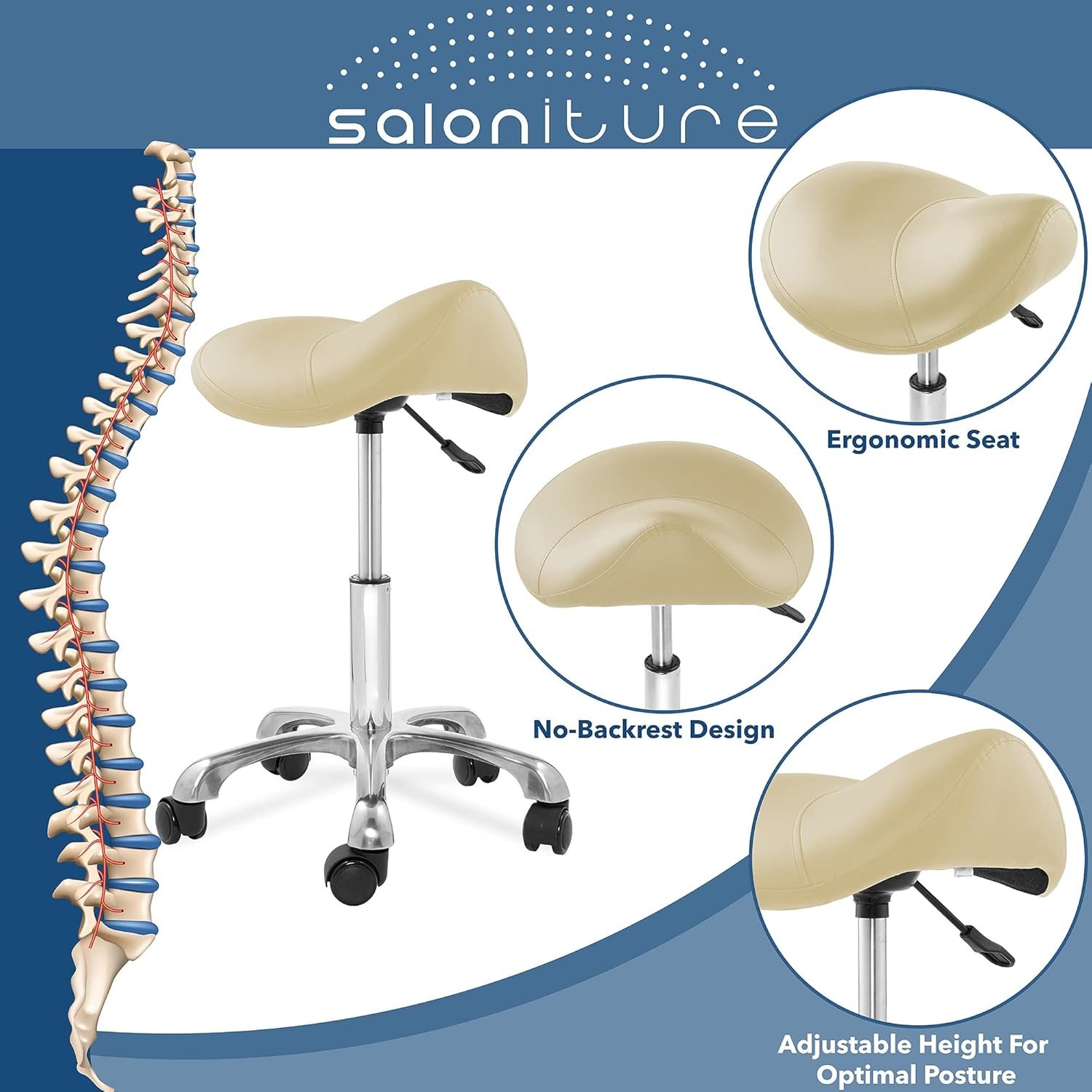 Saloniture Professional Ergonomic Saddle Stool, Burgundy - Adjustable Hydraulic Seat, Rolling Spa Salon, Massage, and Medical Office Chair with Swivel Wheels