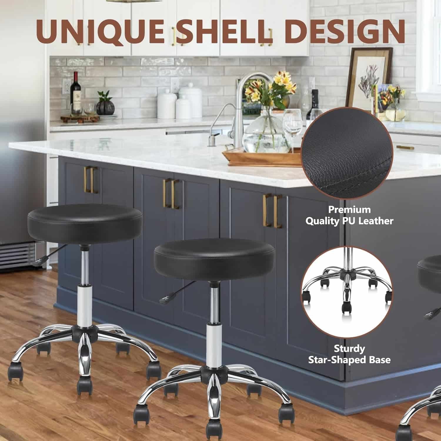 Set of 4 Round Rolling Stool Swivel with Wheels Adjustable Height Heavy Duty Wide Seat Drafting Stool Chair for Office Salon Massage Spa Medical Tattoo Beauty 4 Pack
