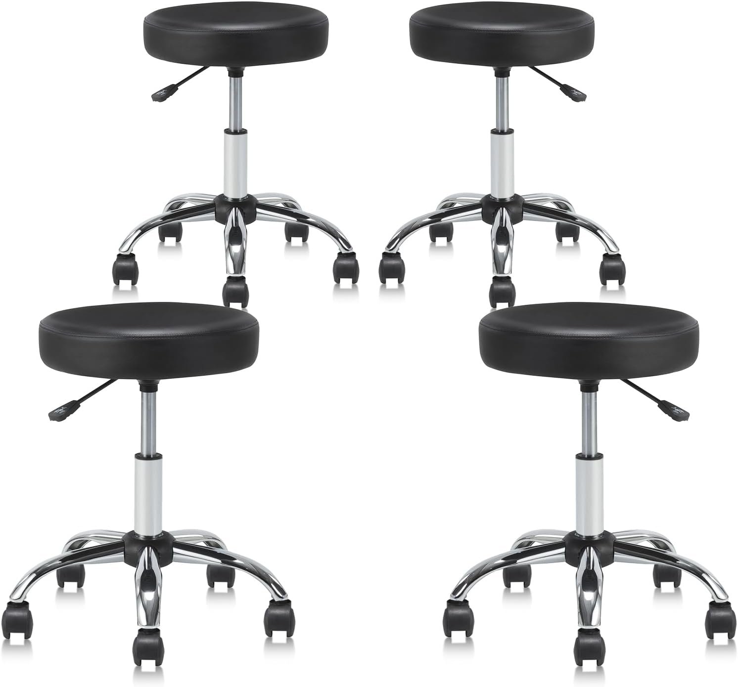 Set of 4 Round Rolling Stool Swivel with Wheels Adjustable Height Heavy Duty Wide Seat Drafting Stool Chair for Office Salon Massage Spa Medical Tattoo Beauty 4 Pack