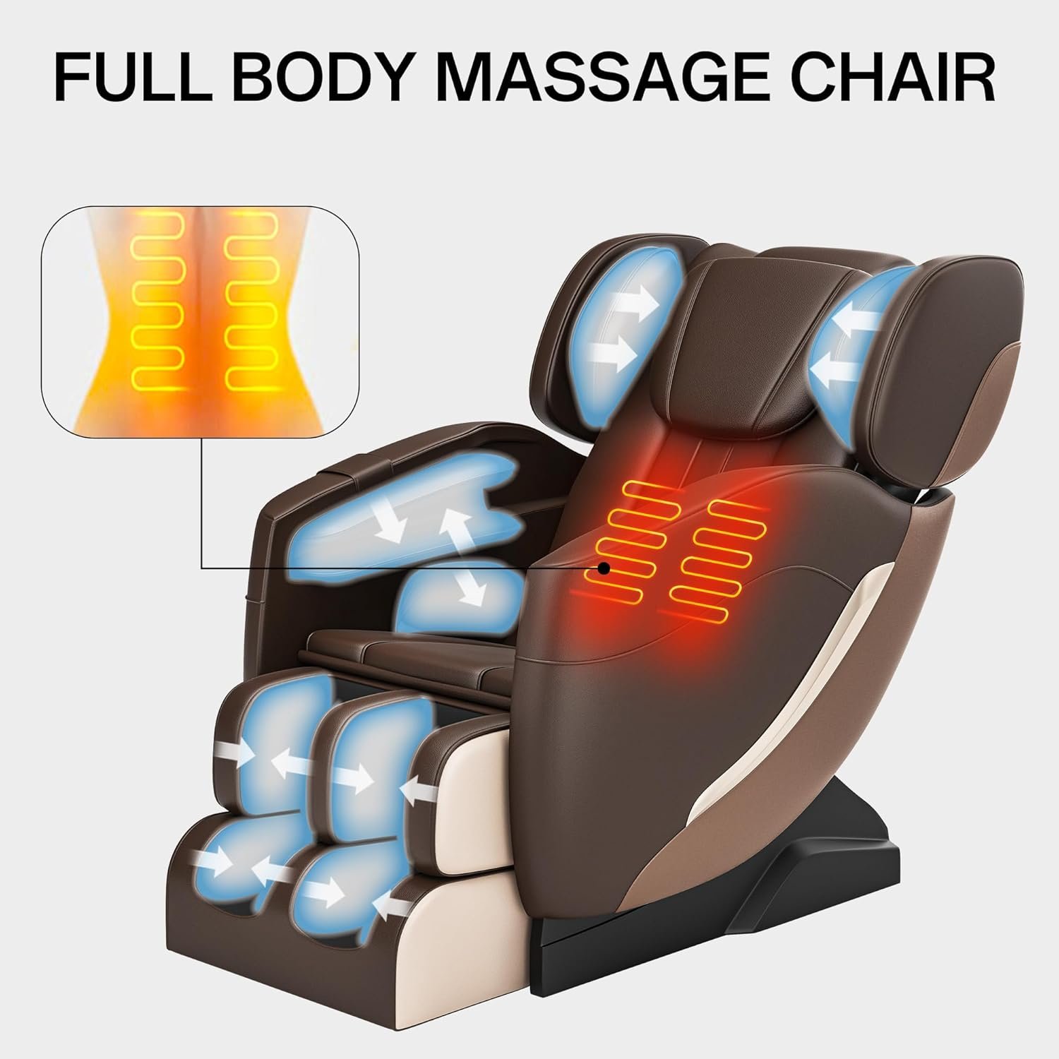 2025 Zero Gravity Massage Chair Full Body, with 6 Auto Modes, Foot Massage, Waist Heating, Bluetooth, Brown