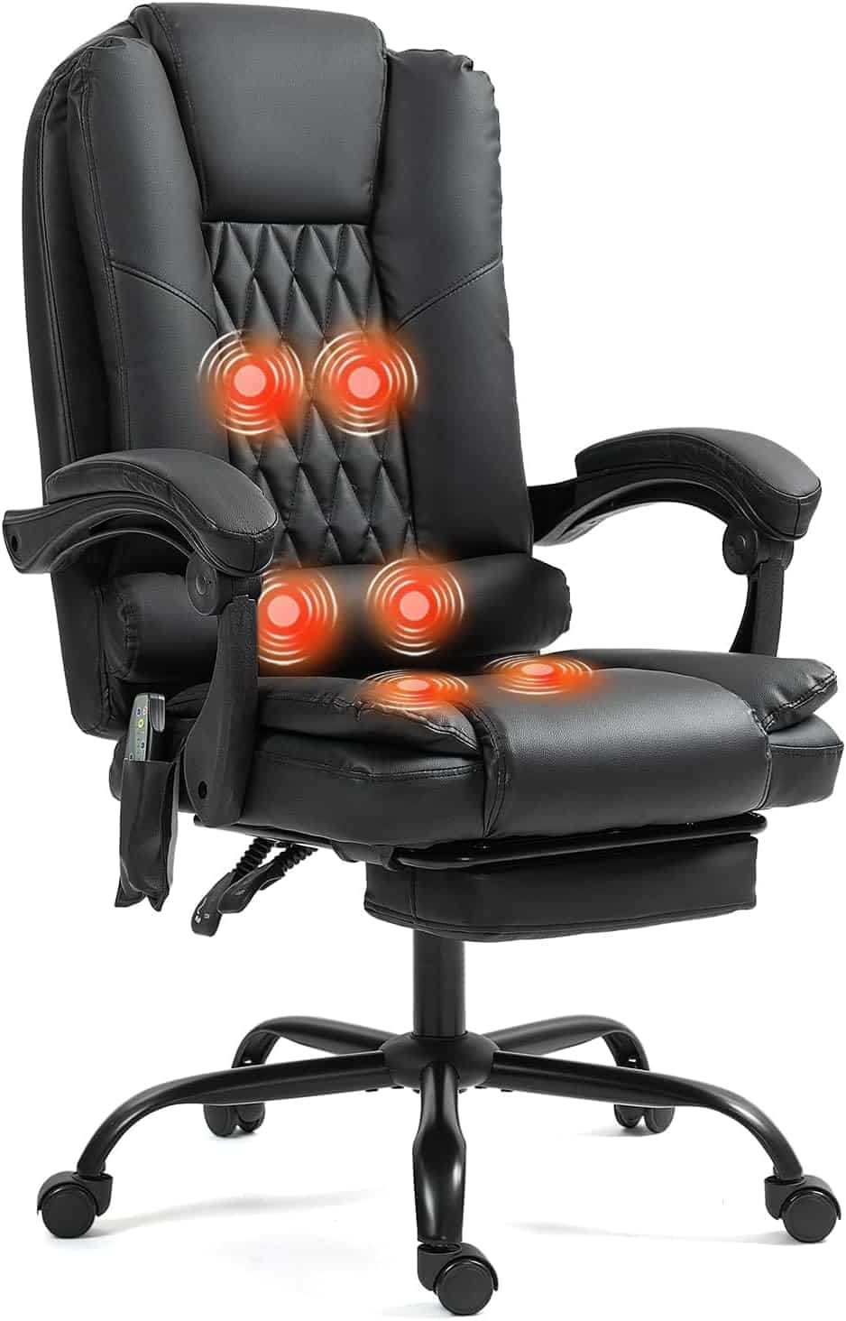 6-Point Heated Massage Office Chair with Footrest, Ergonomic Home Desk Chair with Lumbar Support, Executive High Back PU Leather Computer Chair with Armrest  Reclining, Black