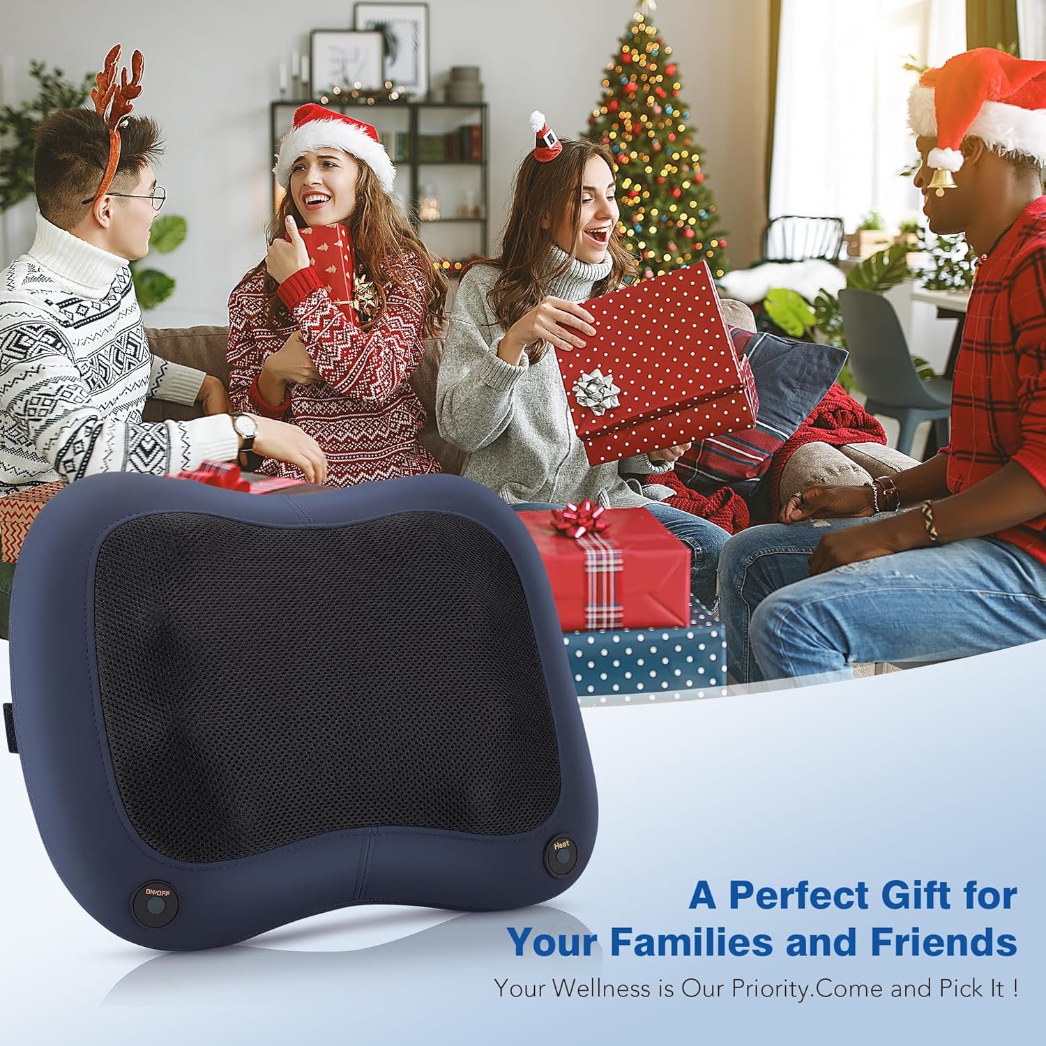 Back Massager with Heat - Shiatsu Massagers for Lower and Upper Back, Deep Tissue 3D Kneading Electric Massage Pillow for Office Chair Car, Muscle Waist Leg Pain Relief, for Mom Dad Blue