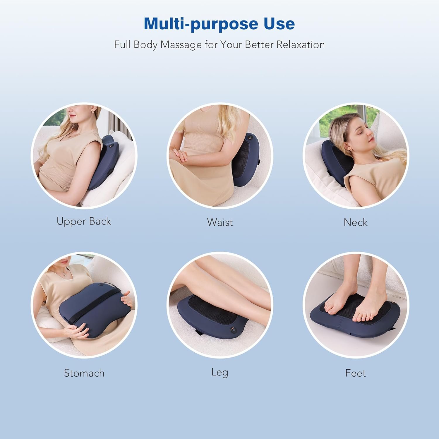 Back Massager with Heat - Shiatsu Massagers for Lower and Upper Back, Deep Tissue 3D Kneading Electric Massage Pillow for Office Chair Car, Muscle Waist Leg Pain Relief, for Mom Dad Blue