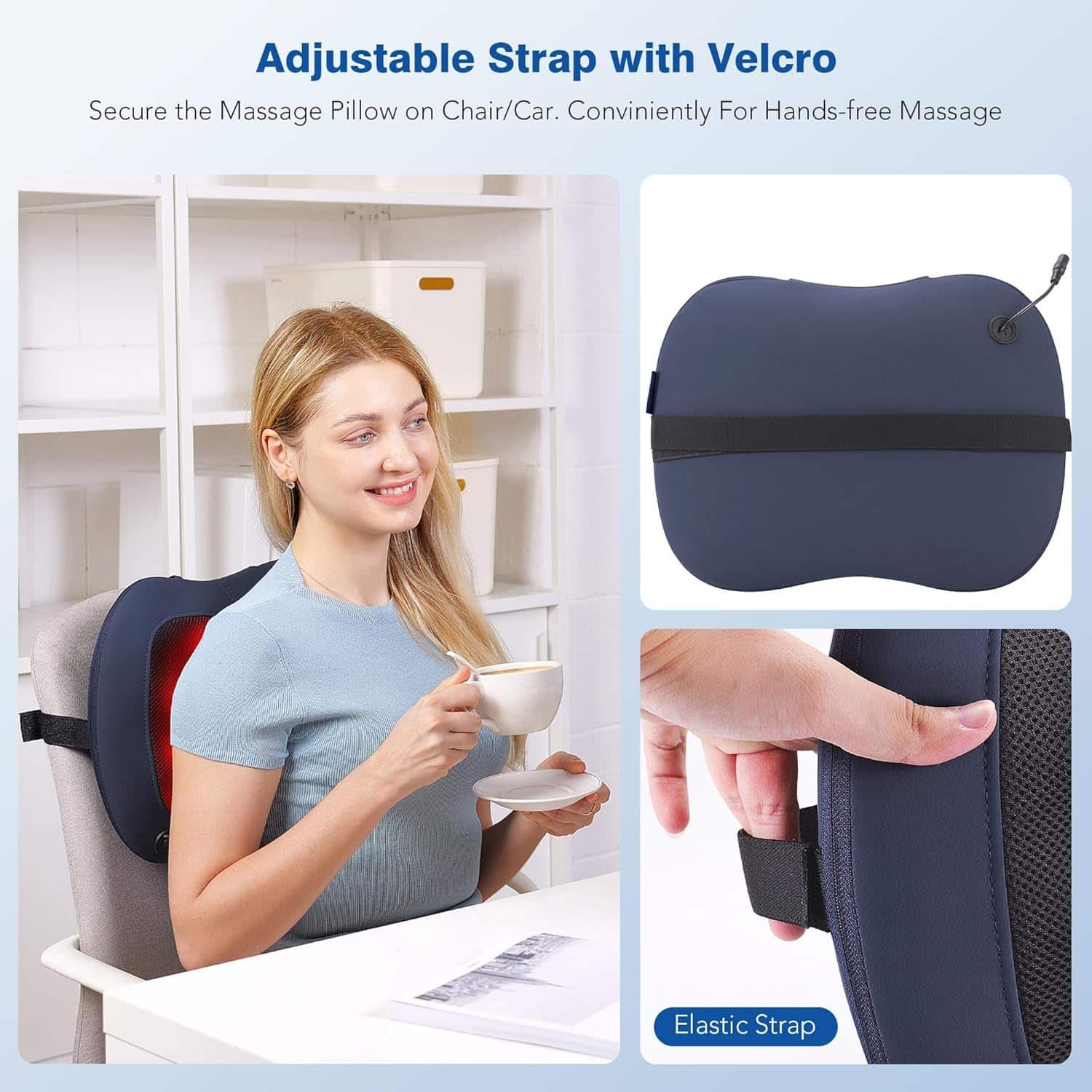 Back Massager with Heat - Shiatsu Massagers for Lower and Upper Back, Deep Tissue 3D Kneading Electric Massage Pillow for Office Chair Car, Muscle Waist Leg Pain Relief, for Mom Dad Blue