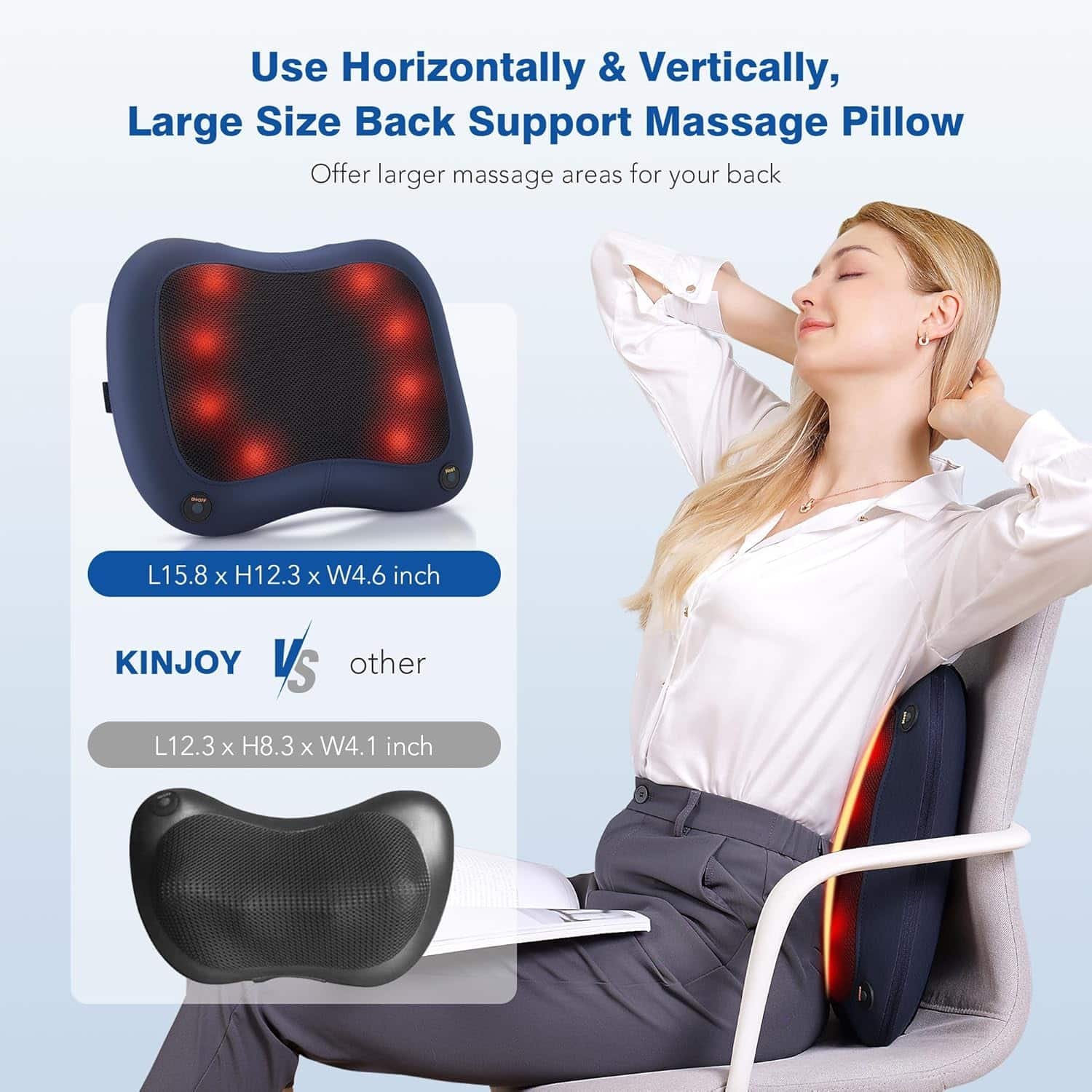 Back Massager with Heat - Shiatsu Massagers for Lower and Upper Back, Deep Tissue 3D Kneading Electric Massage Pillow for Office Chair Car, Muscle Waist Leg Pain Relief, for Mom Dad Blue