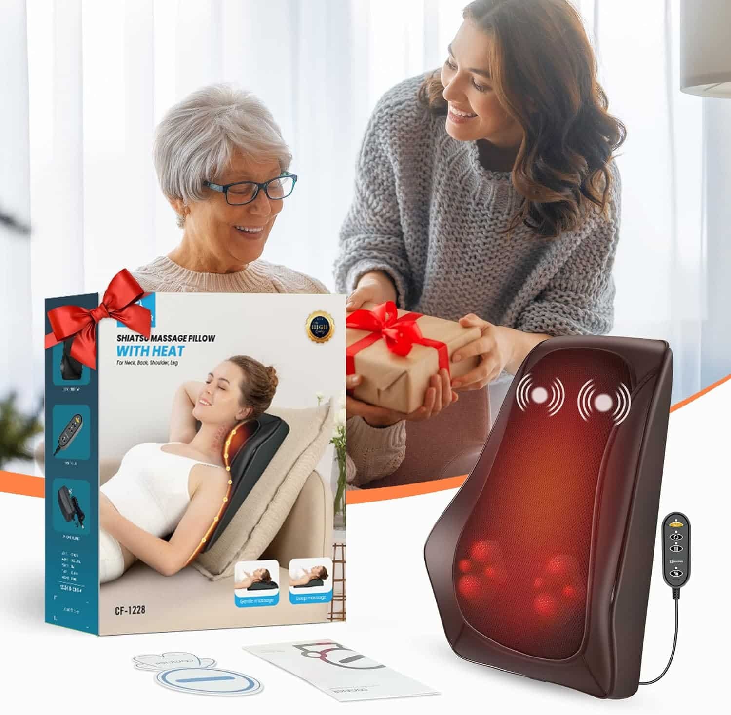 COMFIER Back Massager with Heat,3D Deep Kneading Shiatsu Neck and Back Massager with Vibration  Heat, Neck Back Massage Pillow as Gift for Women Men-Home Office Use