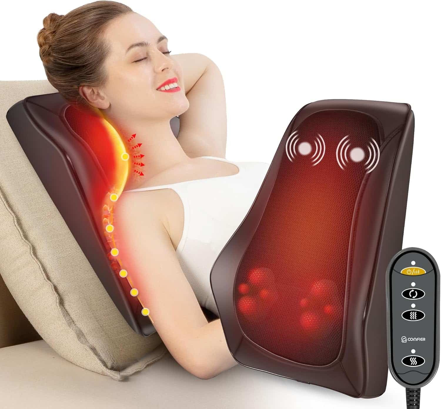 COMFIER Back Massager with Heat,3D Deep Kneading Shiatsu Neck and Back Massager with Vibration  Heat, Neck Back Massage Pillow as Gift for Women Men-Home Office Use