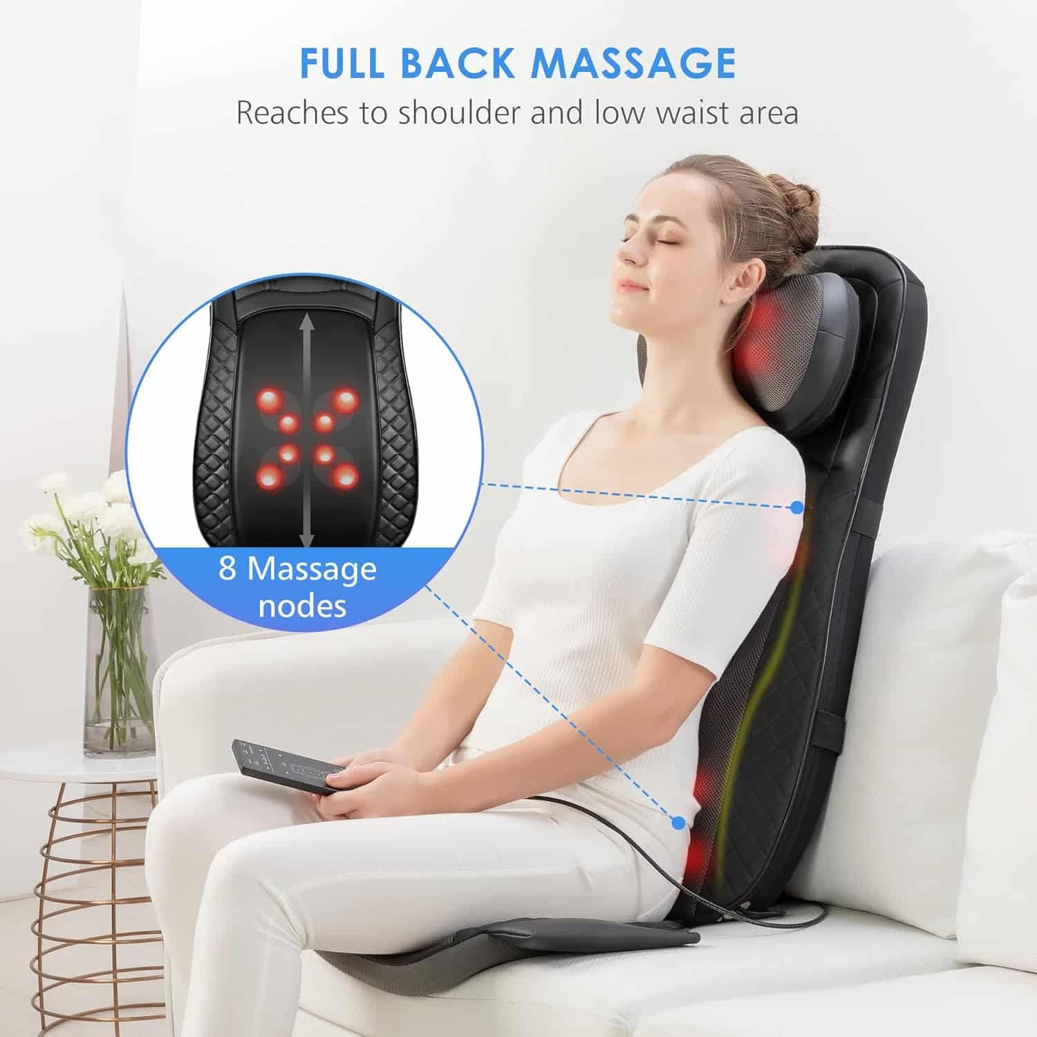 CooCoCo Shiatsu Back Massager with Heat, Birthday Gifts for Men Women Husband Wife Dad Guys, Adjustable Height Massages for Neck and Back, Massage Chair Pad, Deep Kneading Chair Massager
