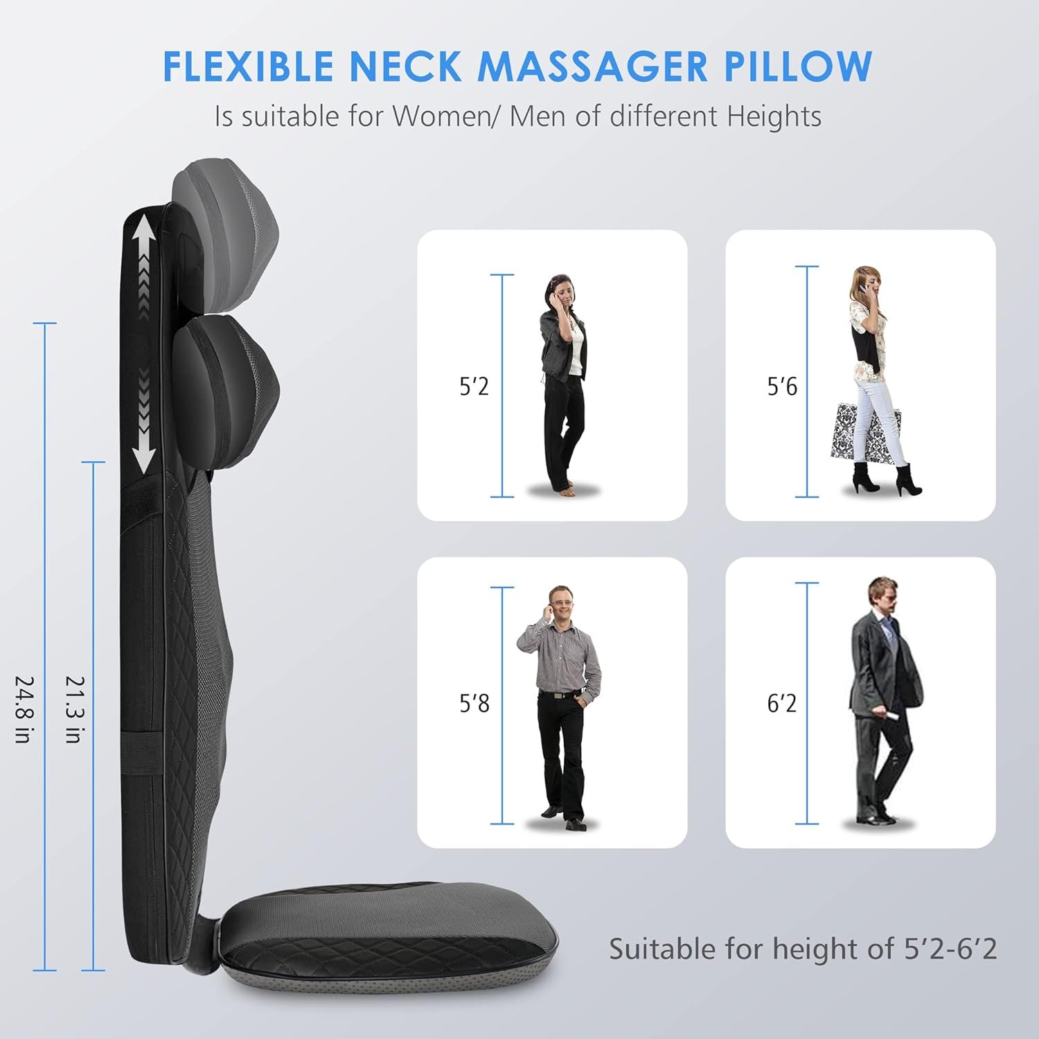 CooCoCo Shiatsu Back Massager with Heat, Birthday Gifts for Men Women Husband Wife Dad Guys, Adjustable Height Massages for Neck and Back, Massage Chair Pad, Deep Kneading Chair Massager