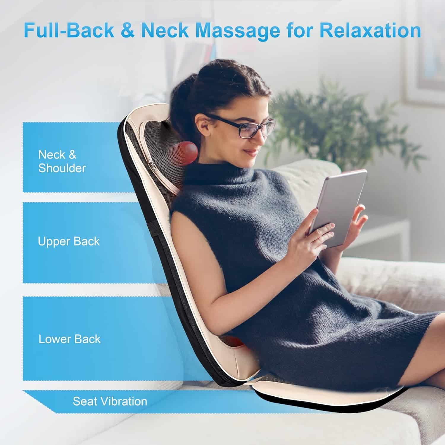 CooCoCo Vibration Back Massager with Heat, Fathers Day Birthday Gifts for Mom Dad Him Men Husband, Massage Chair Pad with 8 Vibrating Motors  2 Levels Heat, Heated Seat Cushion for Home Office Use