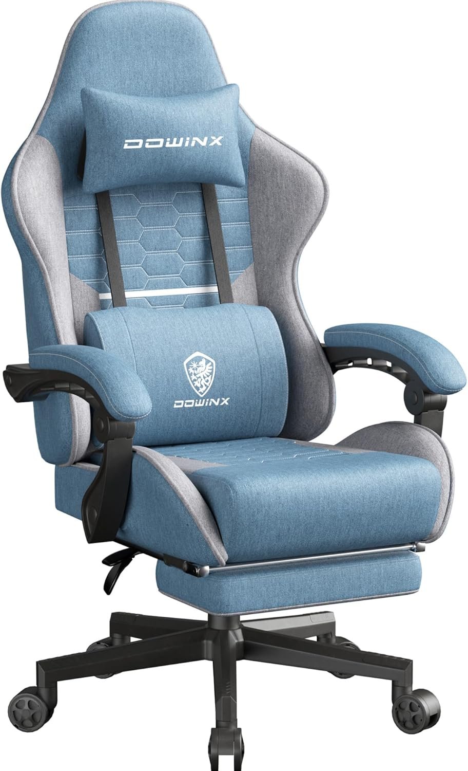 Dowinx Gaming Chair Fabric with Pocket Spring Cushion, Massage Game Chair Cloth with Headrest, Ergonomic Computer Chair with Footrest 290LBS, Black