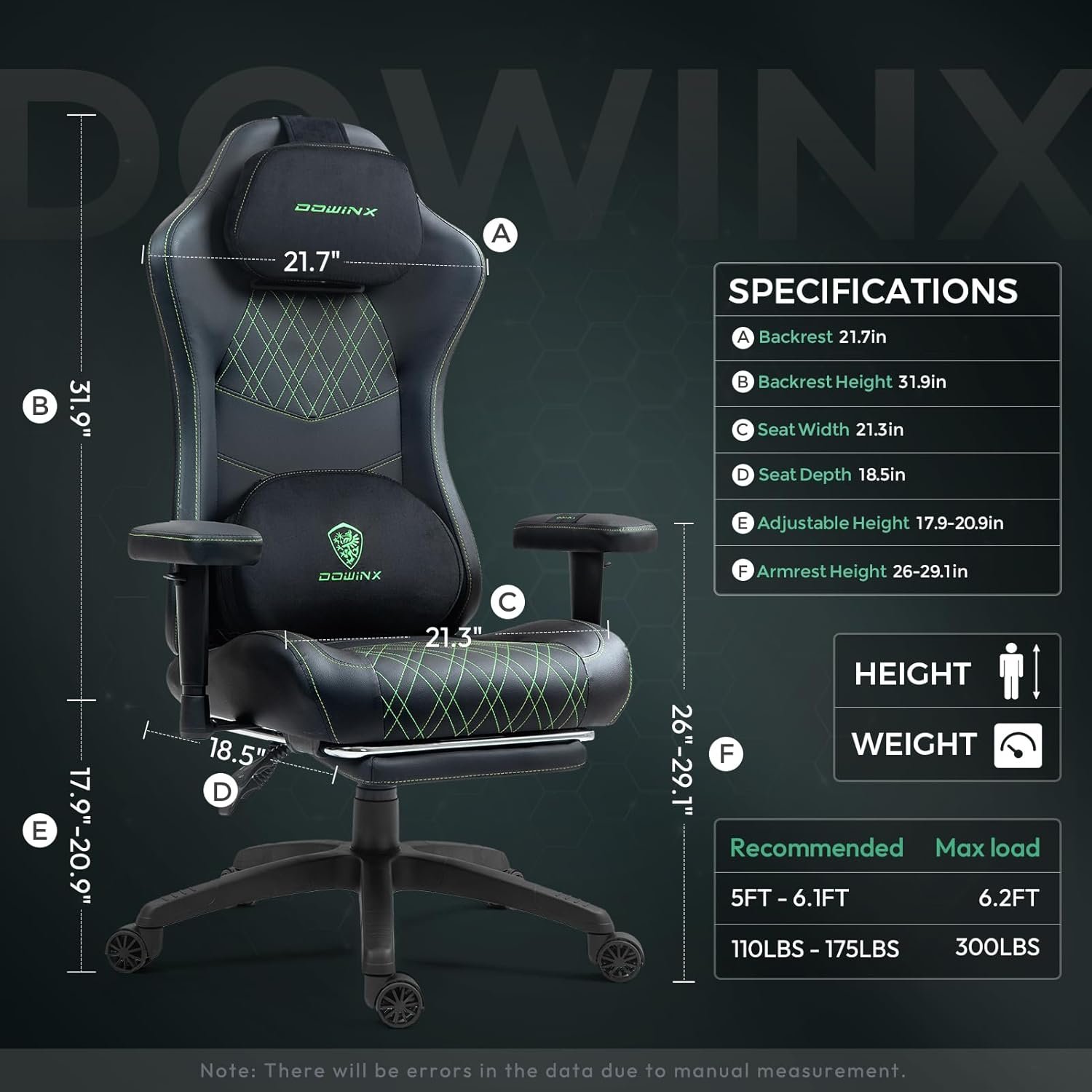 Dowinx Heated Massage Gaming Chair for Adults - Ergonomic Reclining Computer Chair with Pocket Spring Cushion and Adjustable Footrest, Heavy Duty Gaming Chair with Lumbar Support, Black Gold