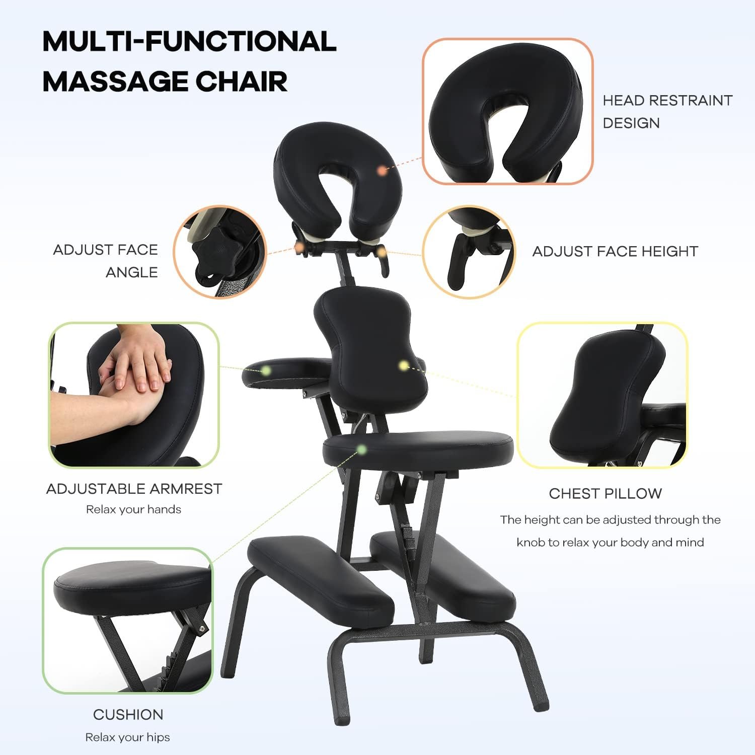 Folding Massage Chair, Portable Therapy Tattoo Chairwith 4 Inches Thickness Sponge,Ergonomic Adjustable Lightweight Beauty Chair for Tattoo, Spa, Salon and Treatment