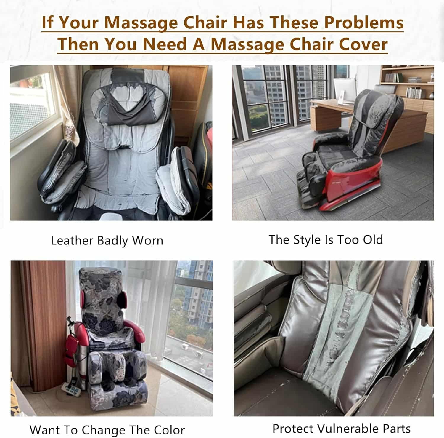 Full Body Shiatsu Massage Chair Cover Slipcover Recliner Dustproof Protector, Washable Sweat-Resistant Stretch Fabric Sofa Covers for Most Massage Chairs, Gray, Body+Foot