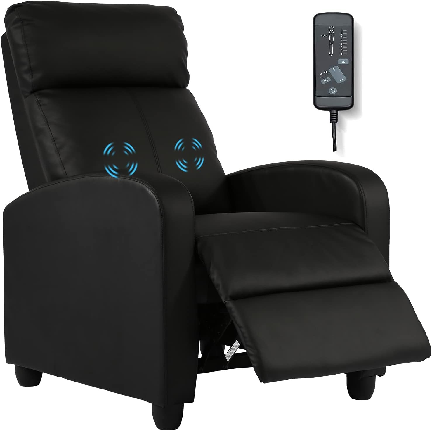 HCY Massage Recliner Chair Padded Wide Seat Sofa Wingback Single Sofa with Footrest PU Leather for Living Room,Home Theater(Black)
