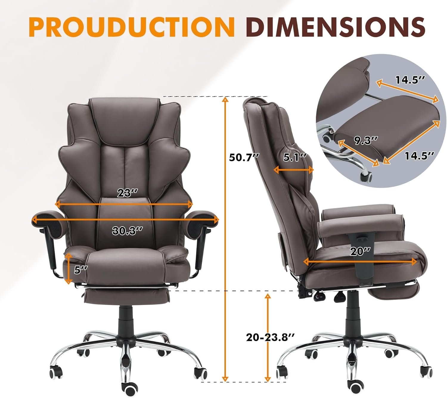 HOMREST 6-Point Massage Executive Chair,Heat Office Chair,Ergonomic Home Office Desk Chairs with Retractable Footrest and Reclining Function,Leather Computer Chair with Adjustable Armrest(‌Off White)