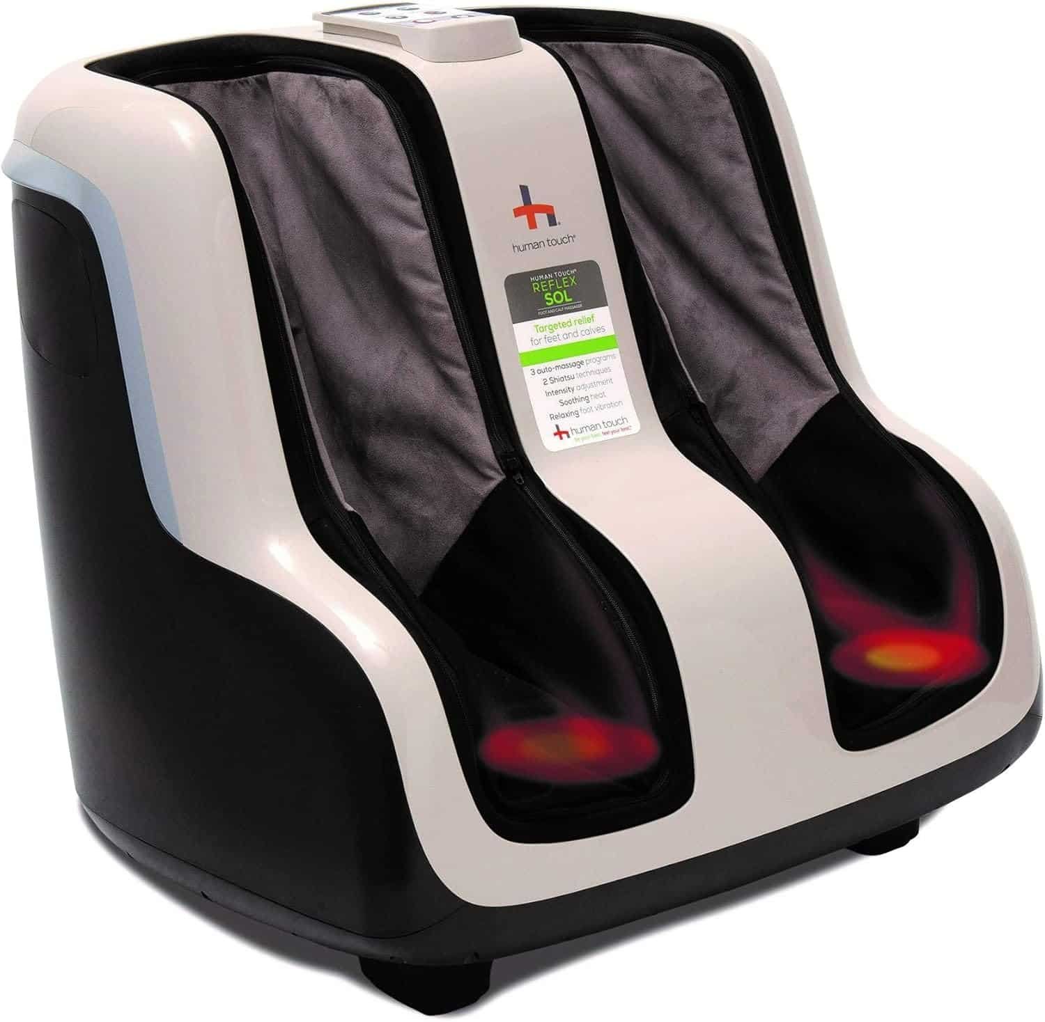 Human Touch Reflex SOL Foot  Calf Massager w/ Heat - Plantar Fasciitis Relief + Circulation + Shiatsu Deep Kneading + Vibrating for Stress + Compression - Adjustable for Women and Men up to Size 12