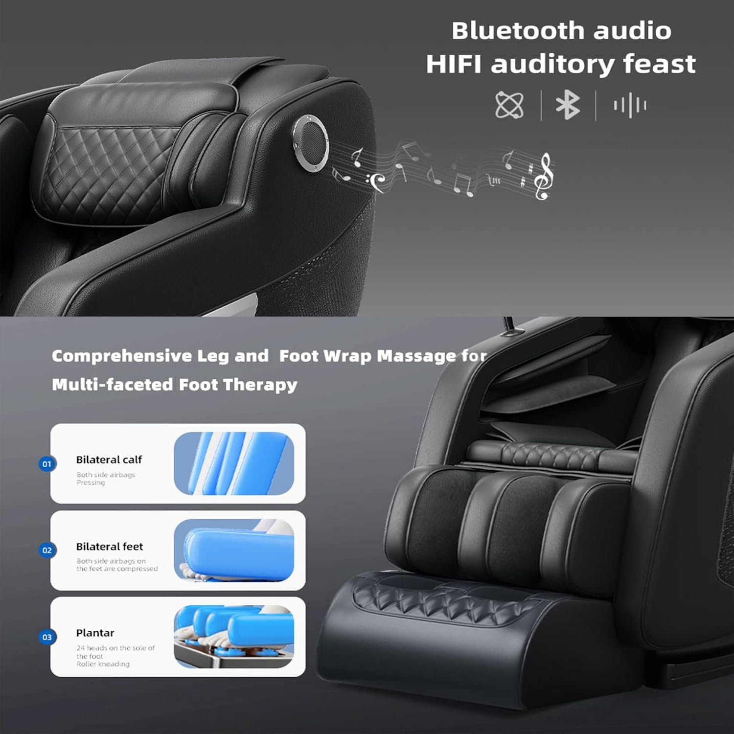 Massage Chair Full Body, Zero Gravity Shiatsu Massage Chair Recliner, Heating, Bluetooth Audio, Airbag Massage, Foot Rollers, LCD, Office/Home Relaxation (Black)