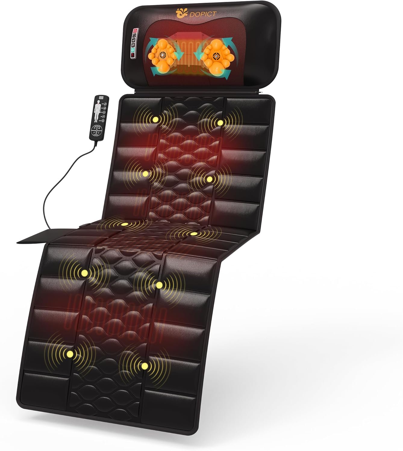 Massage-Mat, Detachable Neck Massager, Full Body Vibration Heating, Massage Pad with 10 Vibrating Motors and 9 Speed Settings for Home Office Use, Black