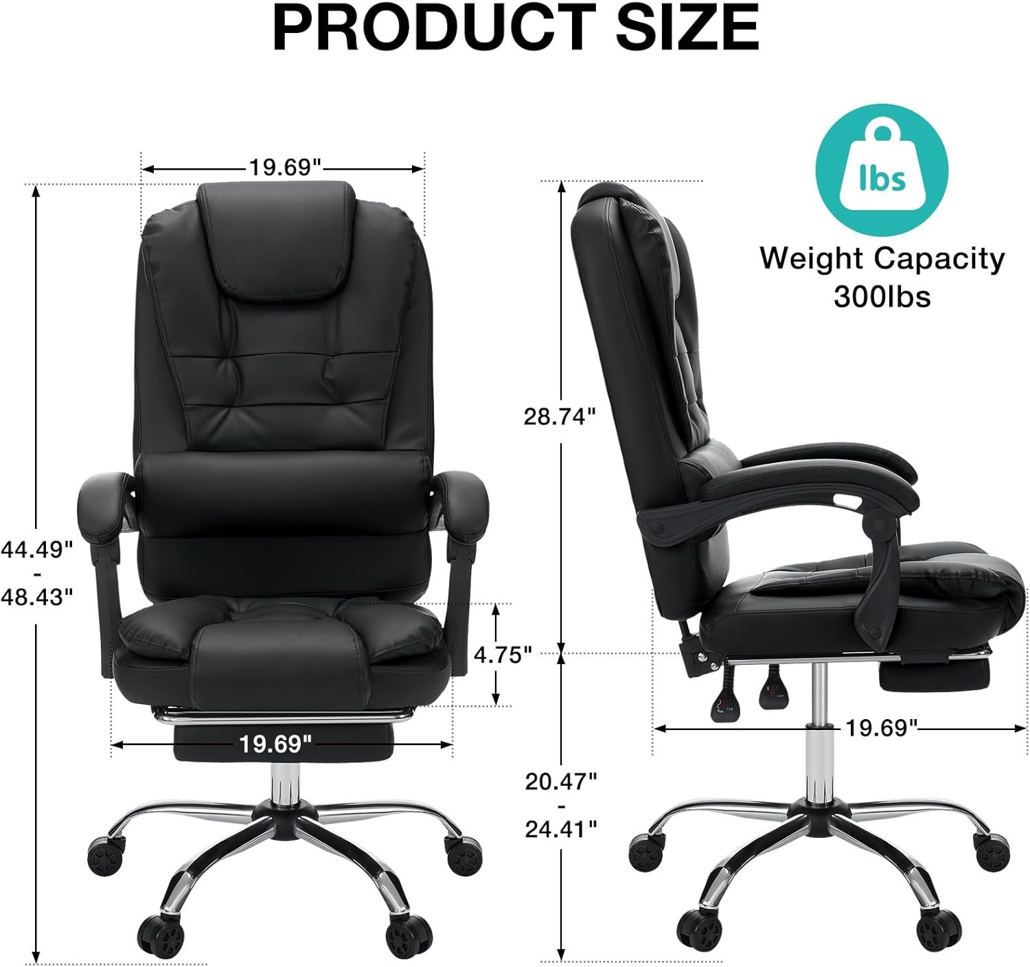Massage Office Chair Reclining Office Chair with Footrest Soft Leather Executive Office Chair Ergonomic High Back Computer Desk Chair for Home Office Black
