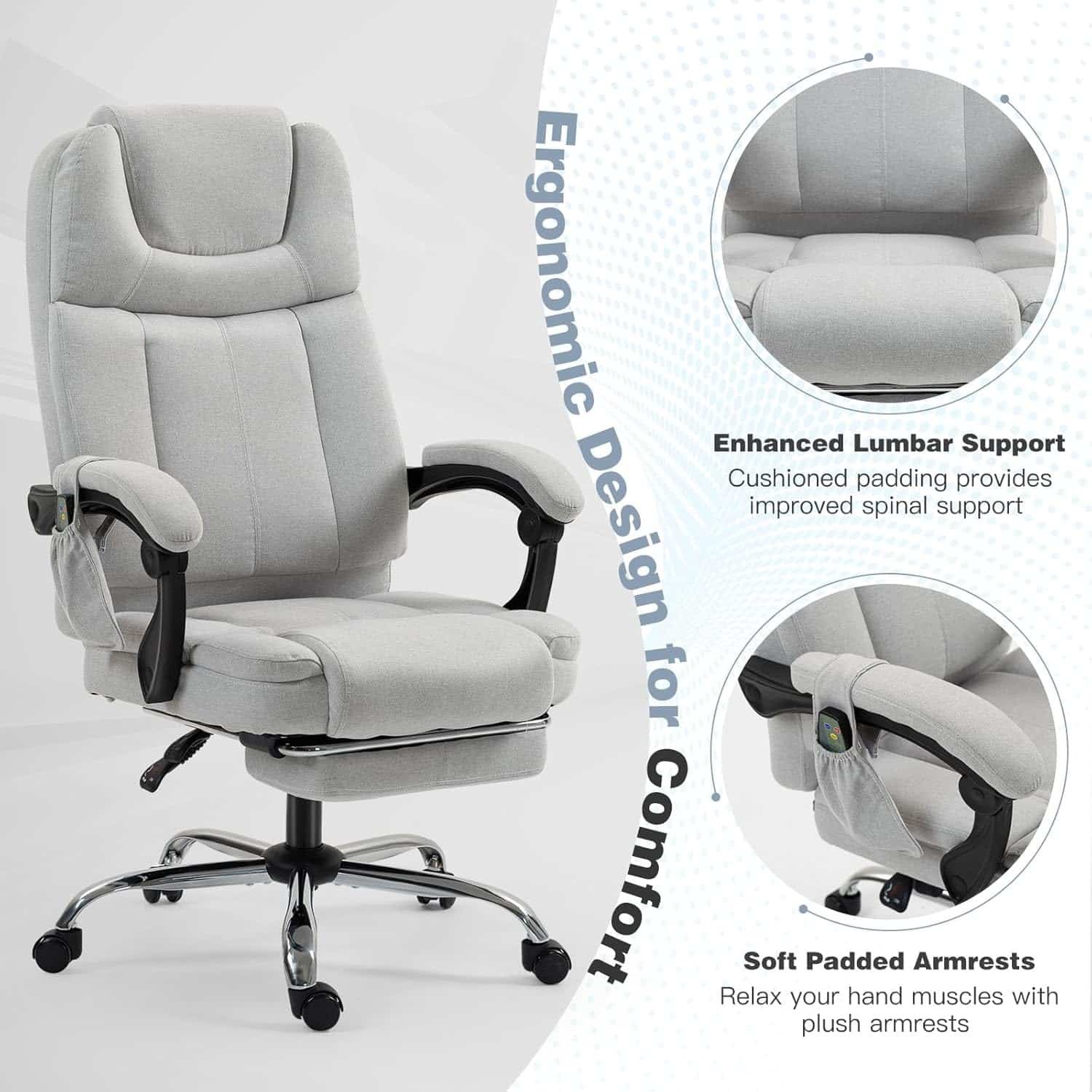 Massage Office Chair with Footrest, Ergonomic Adjustable Reclining Executive Home Desk Chair w/ 6 Vibration Points  Heat, Pink