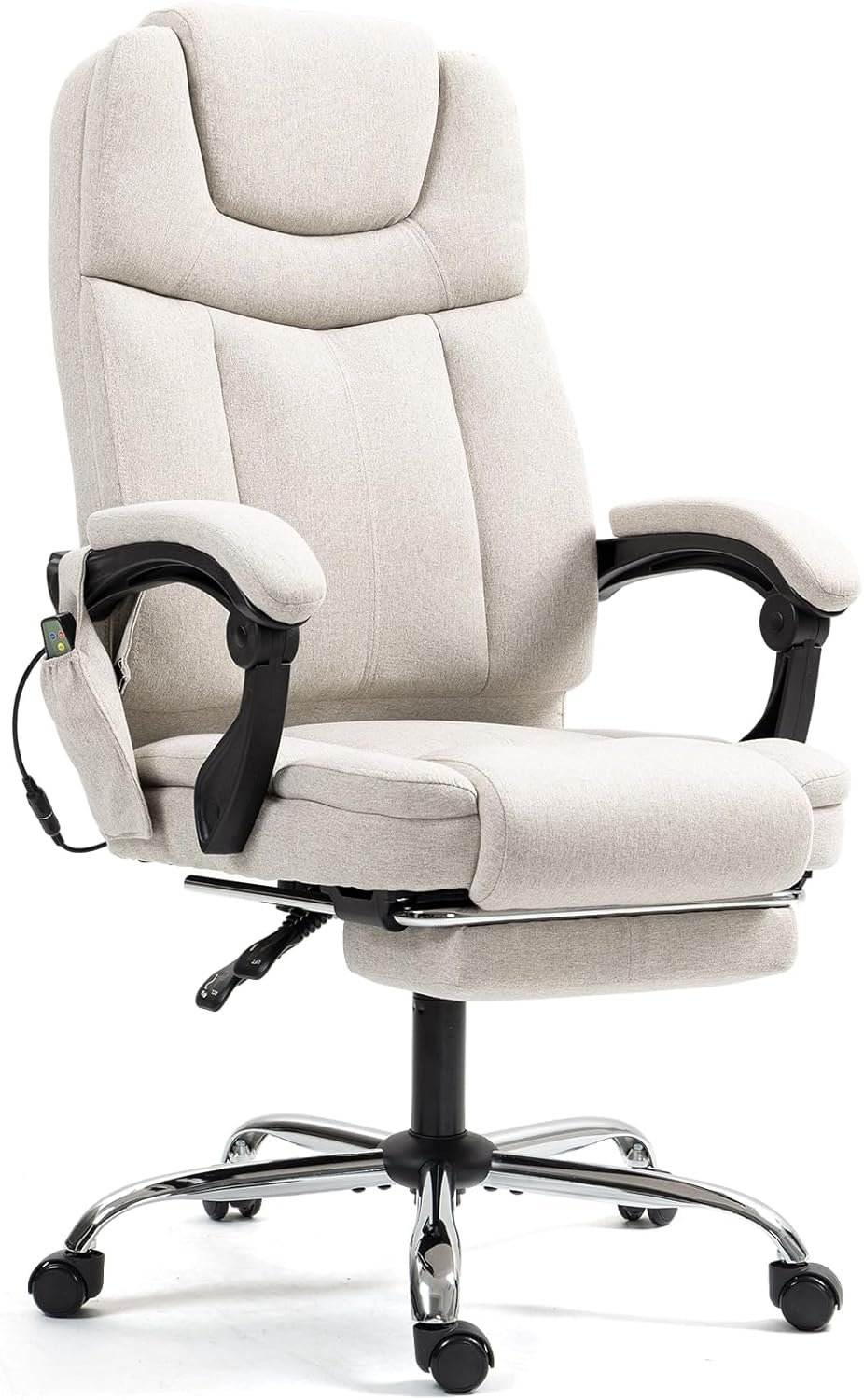 Massage Office Chair with Footrest, Ergonomic Adjustable Reclining Executive Home Desk Chair w/ 6 Vibration Points  Heat, Pink