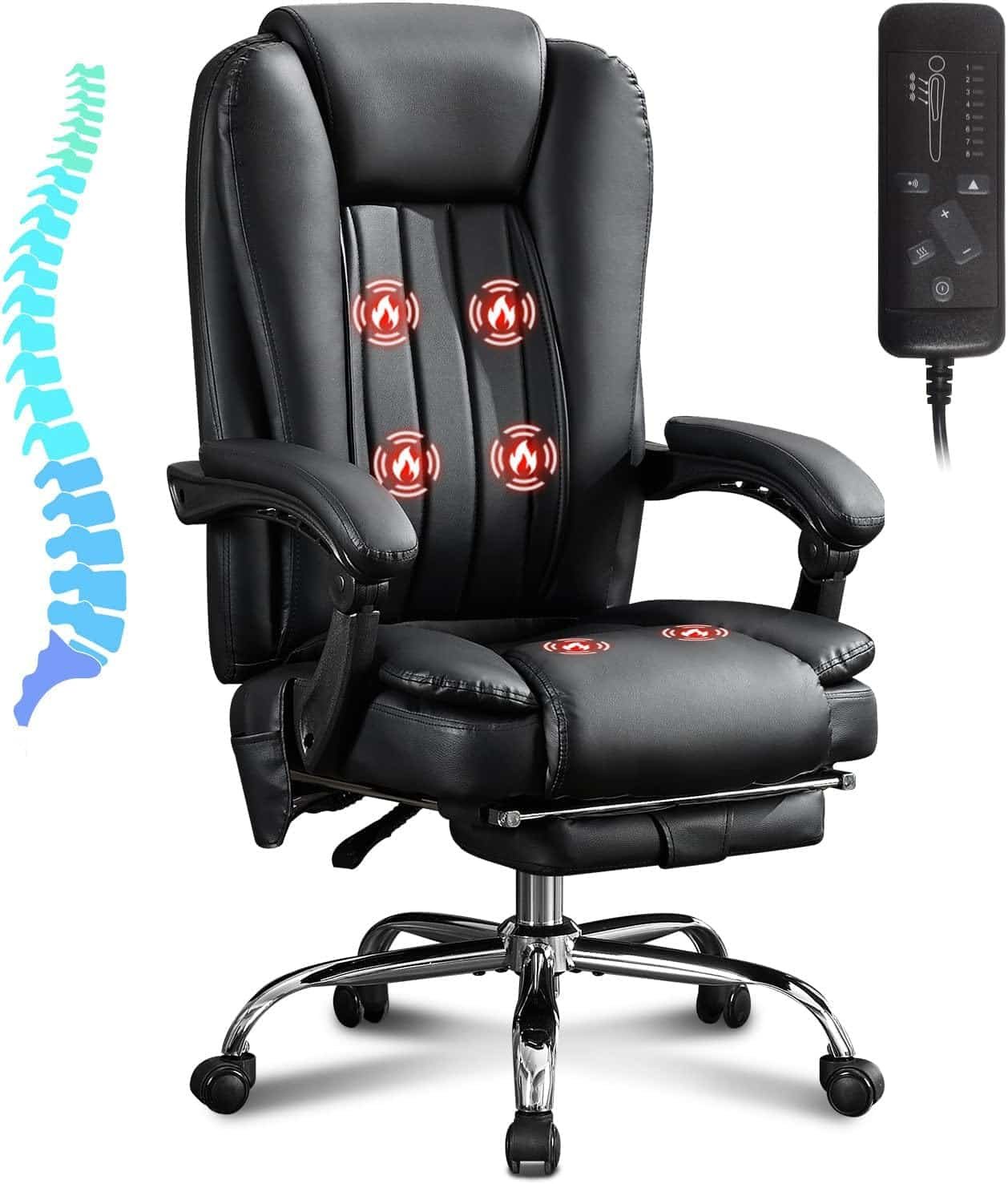 Massage Office Chair with Heat and 6 Vibration Points，Executive Office Chair with Foot Rest and Padded Armrests，Reclining Backrest and Wheels