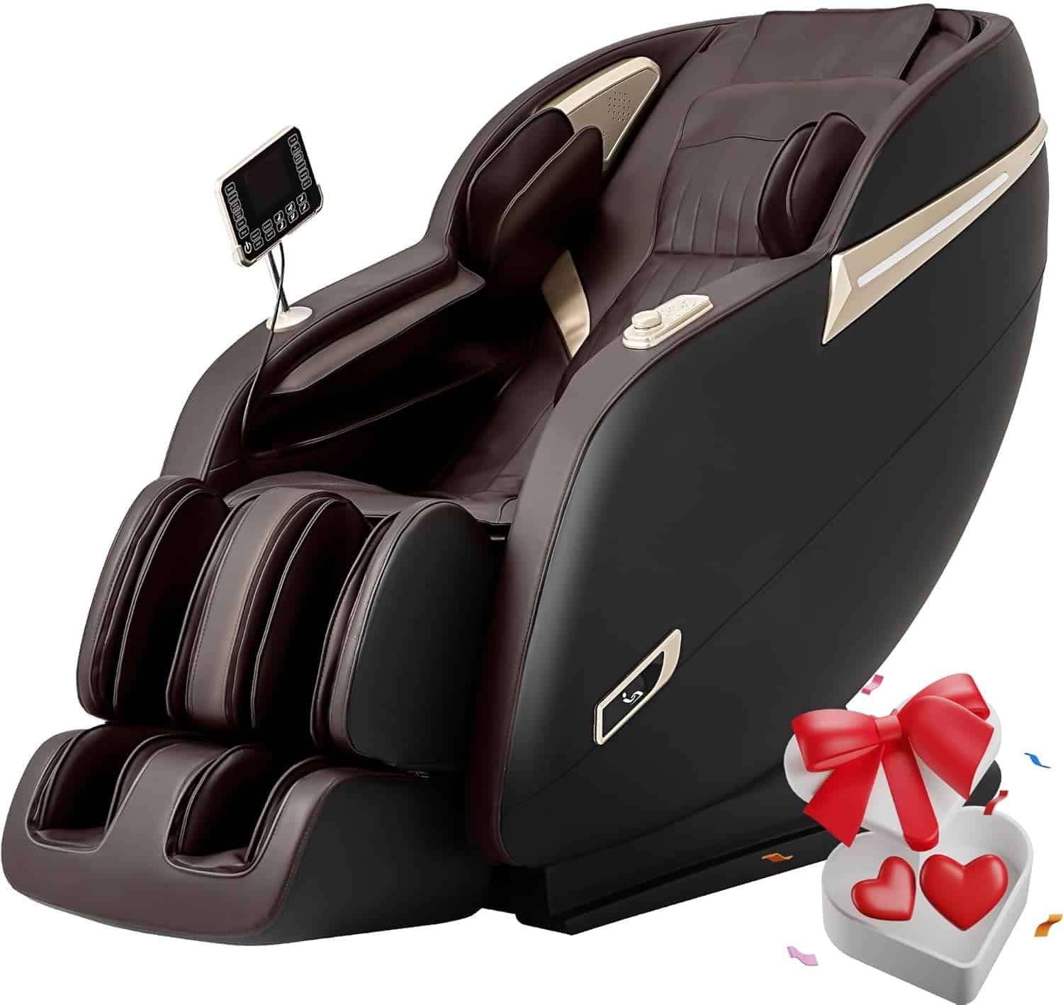 MassaMAX MD906 Full Body Massage Chair, Zero Gravity Recliner with Yoga Stretch, SL Track, Airbags, Heating, Touch Screen, and Foot Massage (MD906-Black Brown)