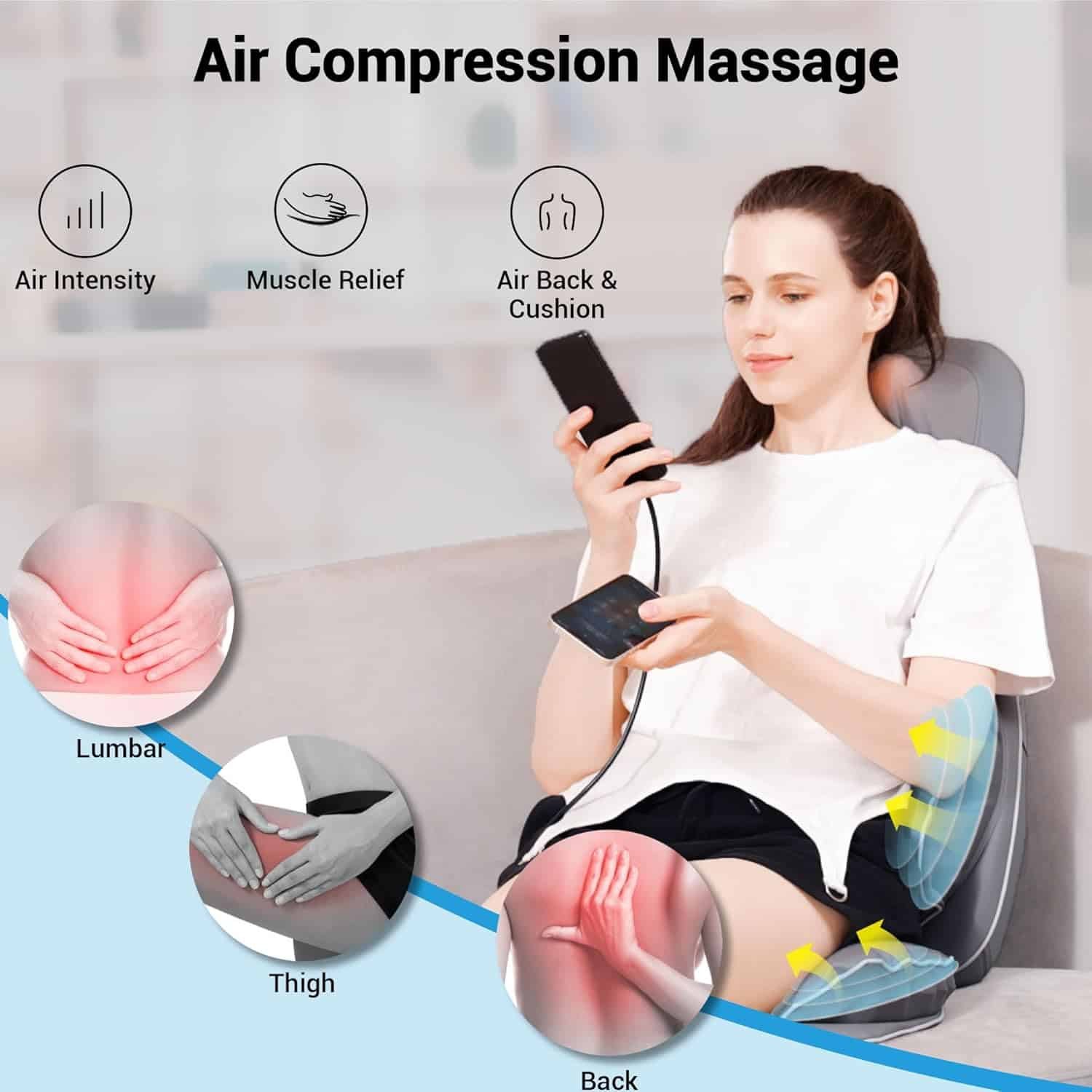 Mynt 3D Shiatsu Neck and Back Massager Cushion, Adjustable Compression Kneading Massage Chair Pad,Full Body Massager for Neck and Back,Shoulder,Thighs Black