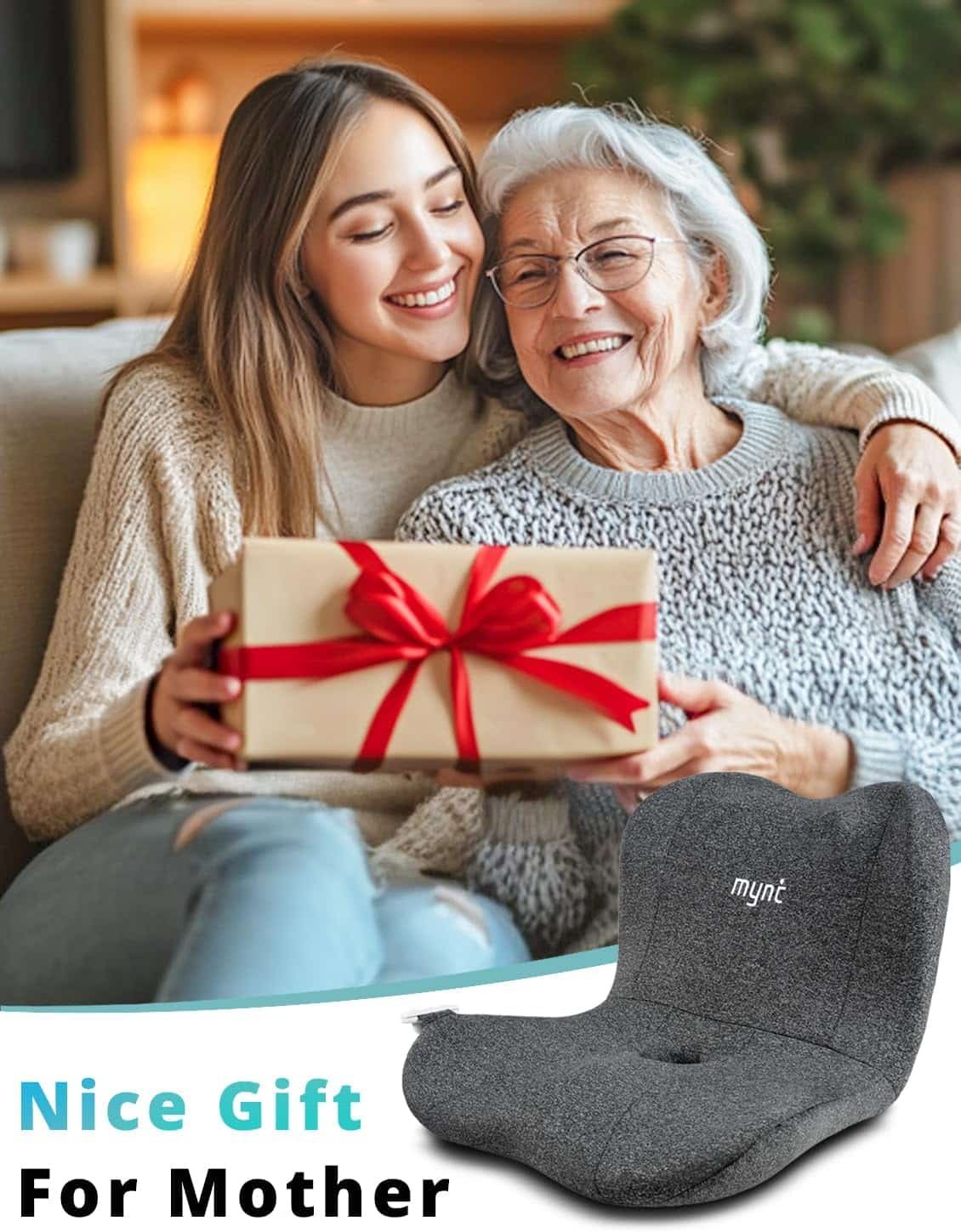 Mynt Lower Back Massager for Pain Relief, Foldable Shiatsu Hip Massager with Heat, Ergonomic Support Chair Pad for Sitting Posture, Portable Seat Cushion for Home Office, Gift