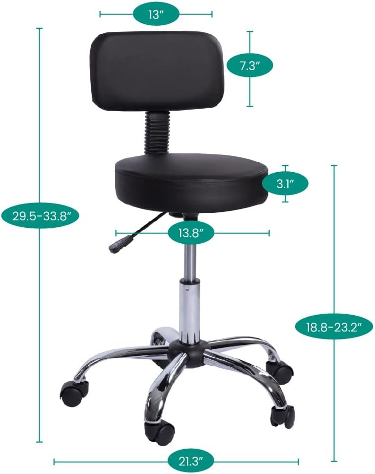 Naomi Home Shop Rolling Chair with Wheels Office Rolling Stool Spa Stools with Wheels Shop Stool Salon Stool Back Support Artist Chair Pedicure Chairs -