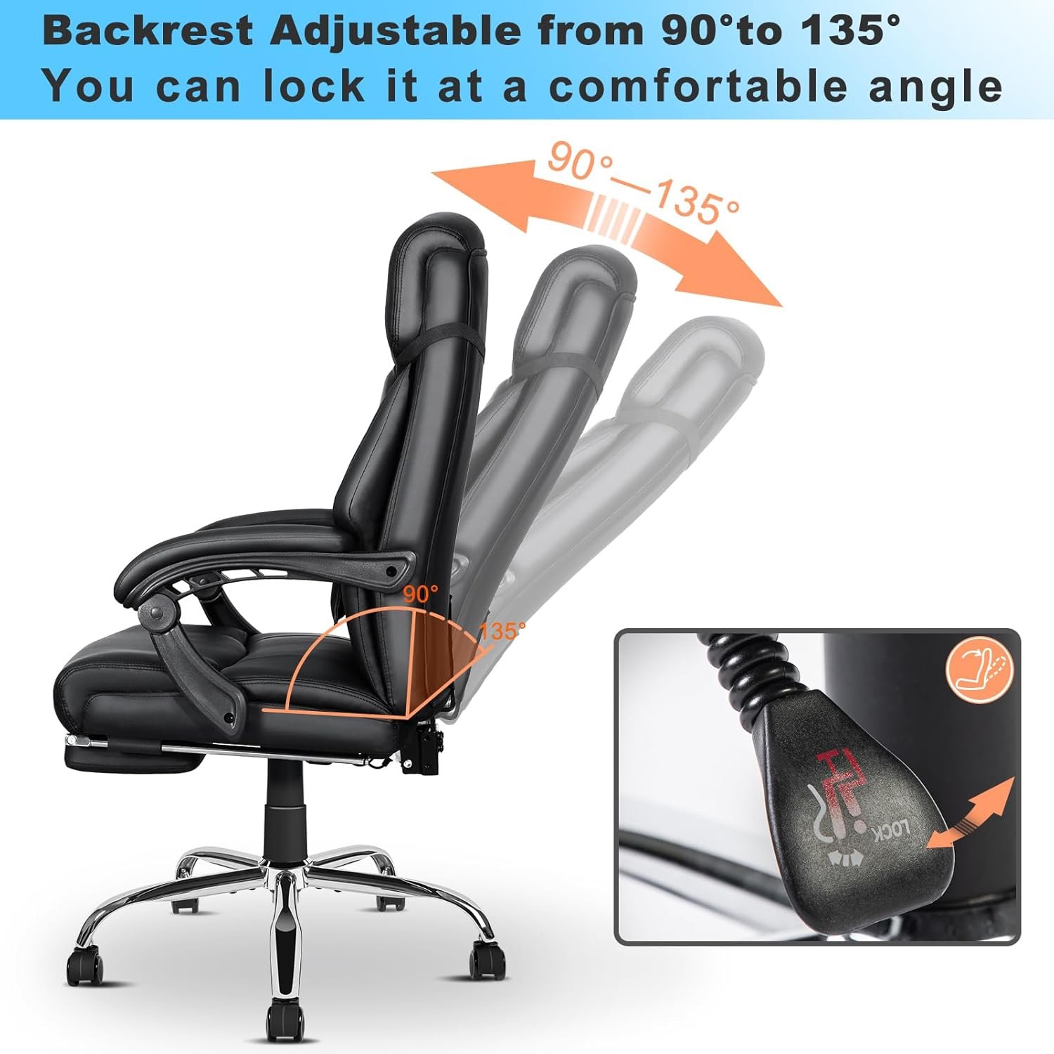 NOBLEMOOD 6-Point Massage Executive Office Chair, Ergonomic Heated, Brown Faux Leather, 23 Height, 350 lbs Capacity, Adults, Indoor Use