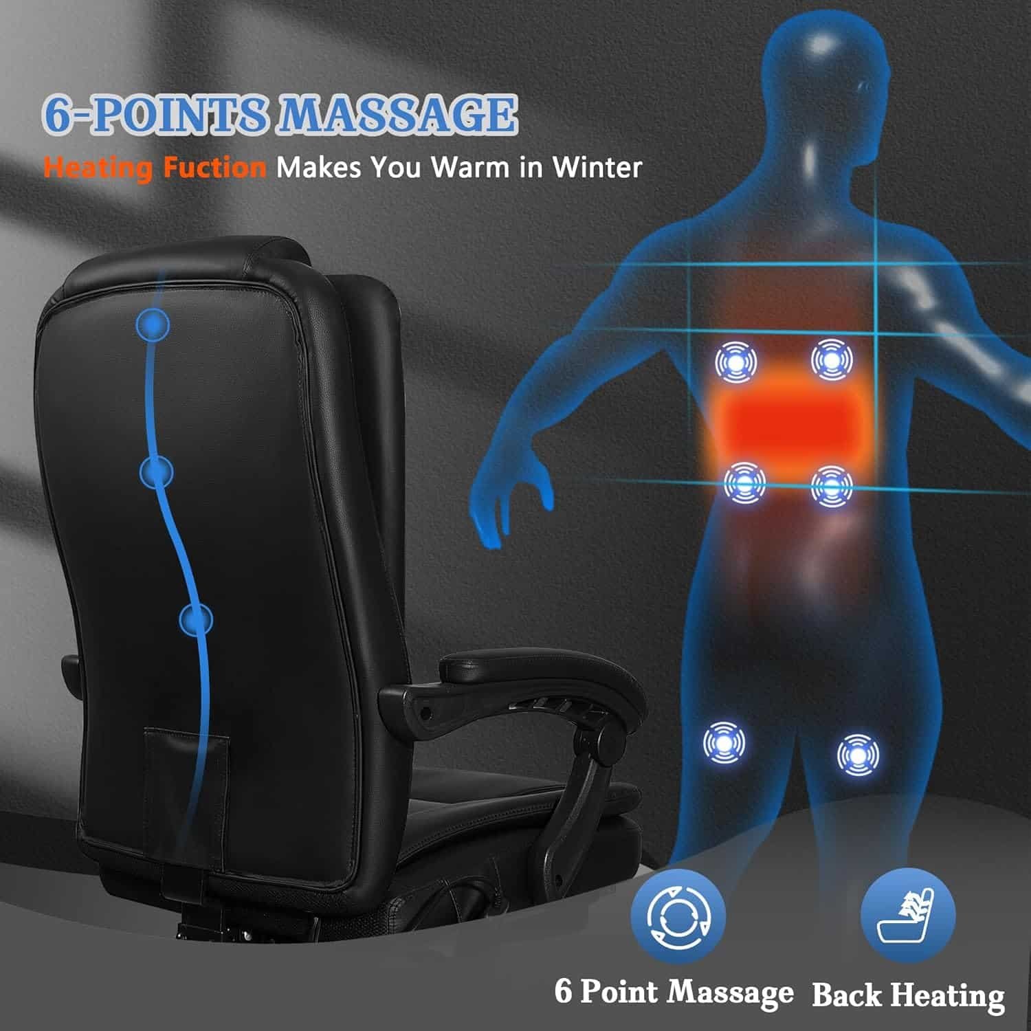 NOBLEMOOD 6-Point Massage Executive Office Chair, Ergonomic Heated, Brown Faux Leather, 23 Height, 350 lbs Capacity, Adults, Indoor Use