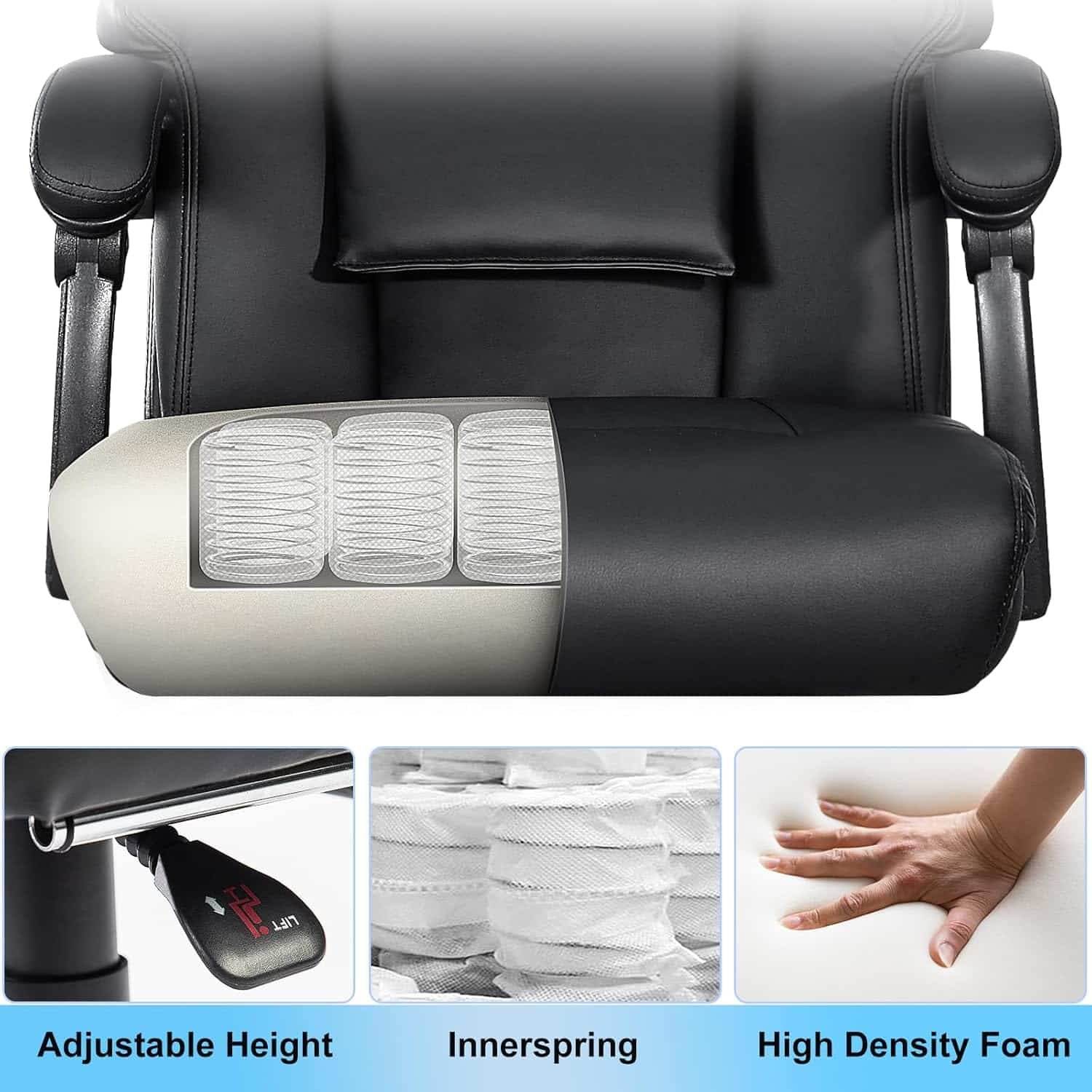 NOBLEMOOD 6-Point Massage Executive Office Chair, Ergonomic Heated, Brown Faux Leather, 23 Height, 350 lbs Capacity, Adults, Indoor Use