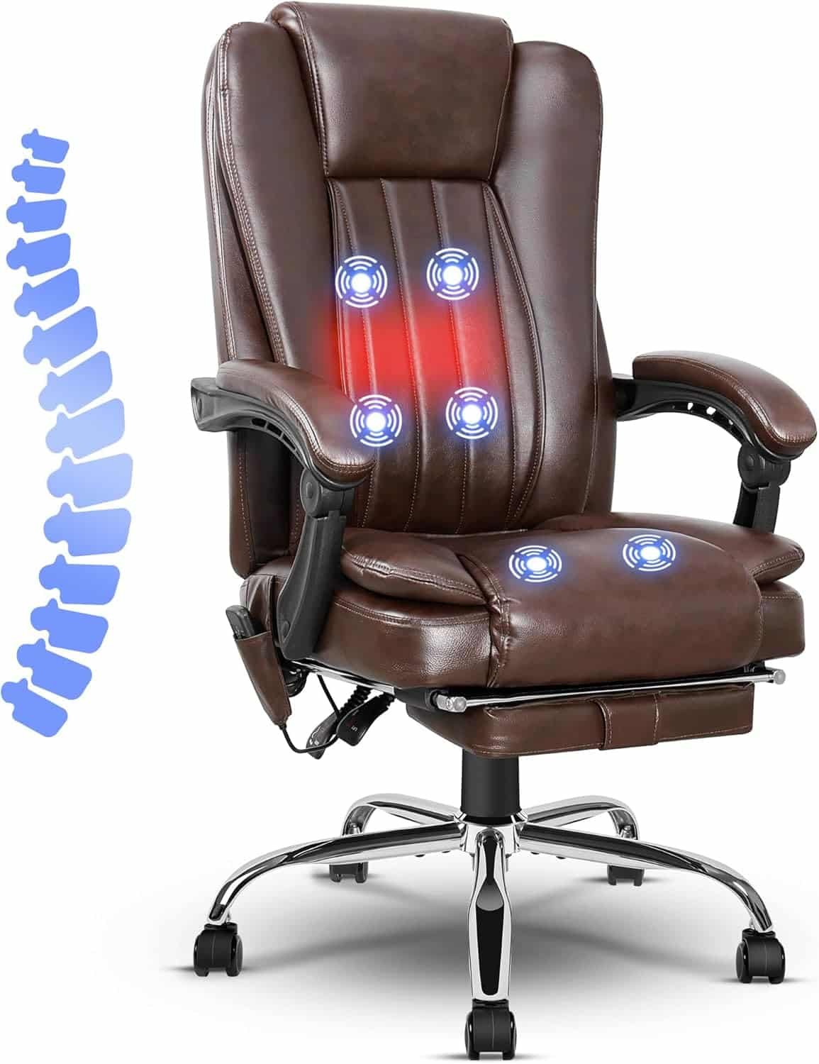NOBLEMOOD 6-Point Massage Executive Office Chair, Ergonomic Heated, Brown Faux Leather, 23 Height, 350 lbs Capacity, Adults, Indoor Use