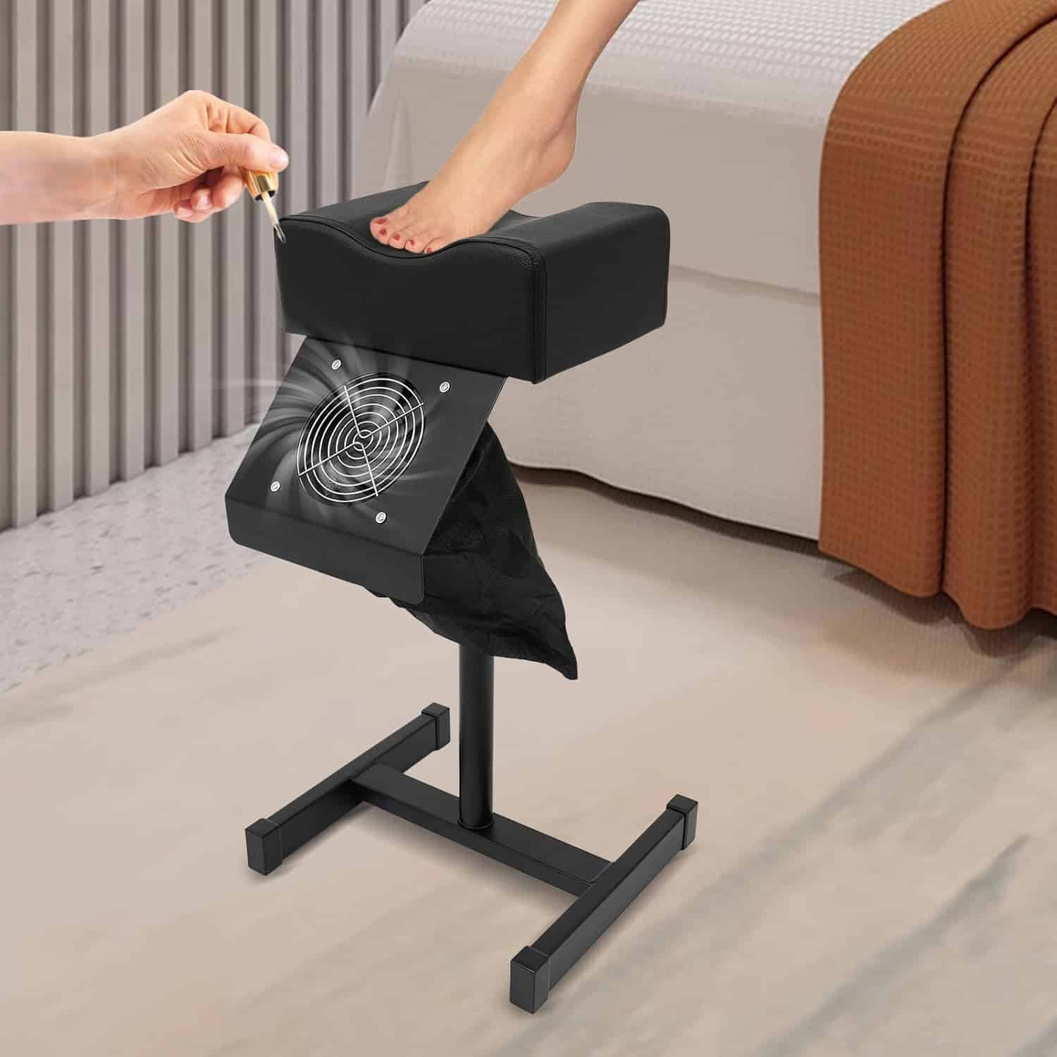 Pedicure Foot Rest Chair with Dust Cleaning Fan Non-Slip Legs Manicure Adjustable Height Lift Technician Nail Stand for SPA Massage Beauty Salon (Black)