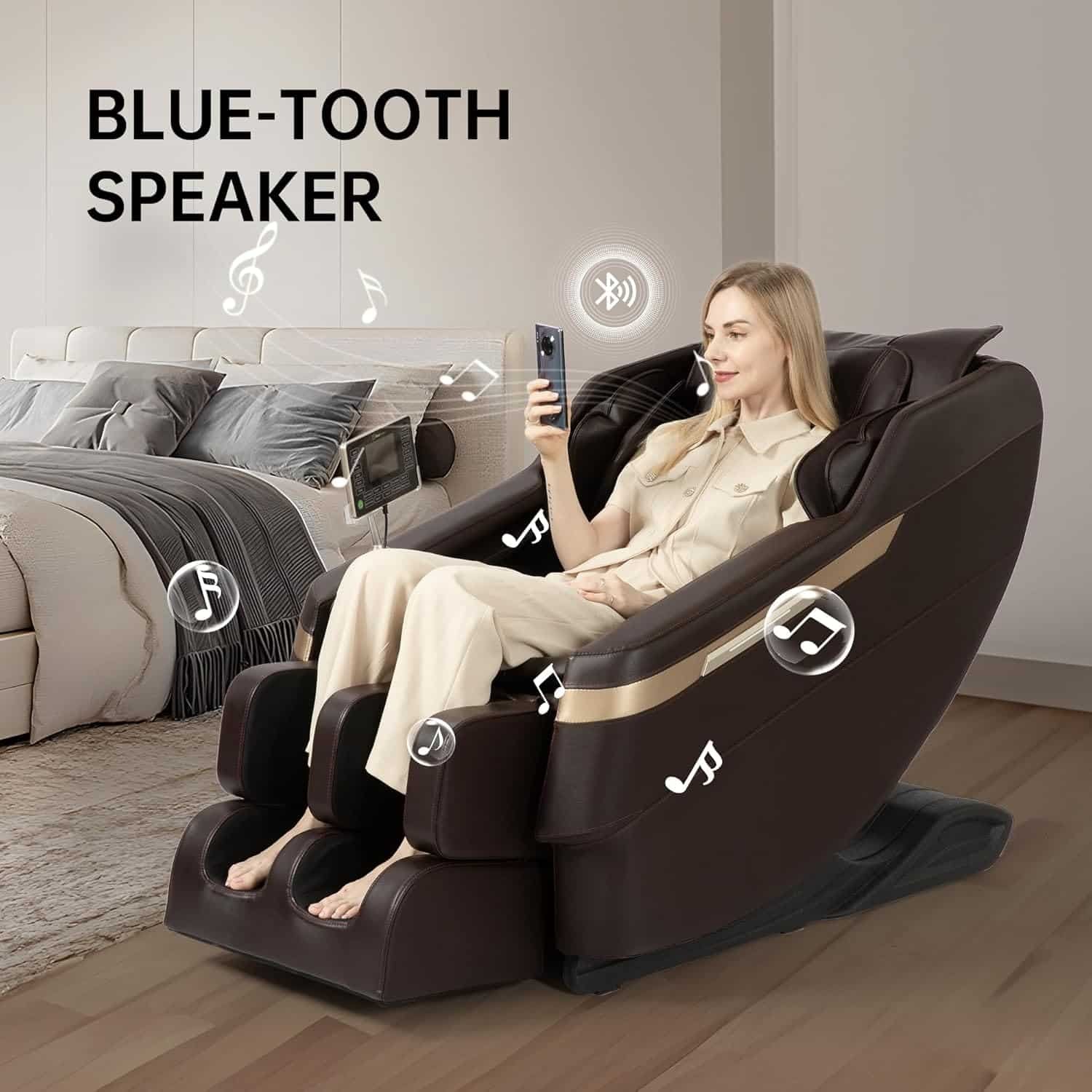 Real Relax 2024 Massage Chair, Full Body Massage Zero Gravity Mode, with Foot Massage, Bluetooth, LCD, Waist Heater, Brown
