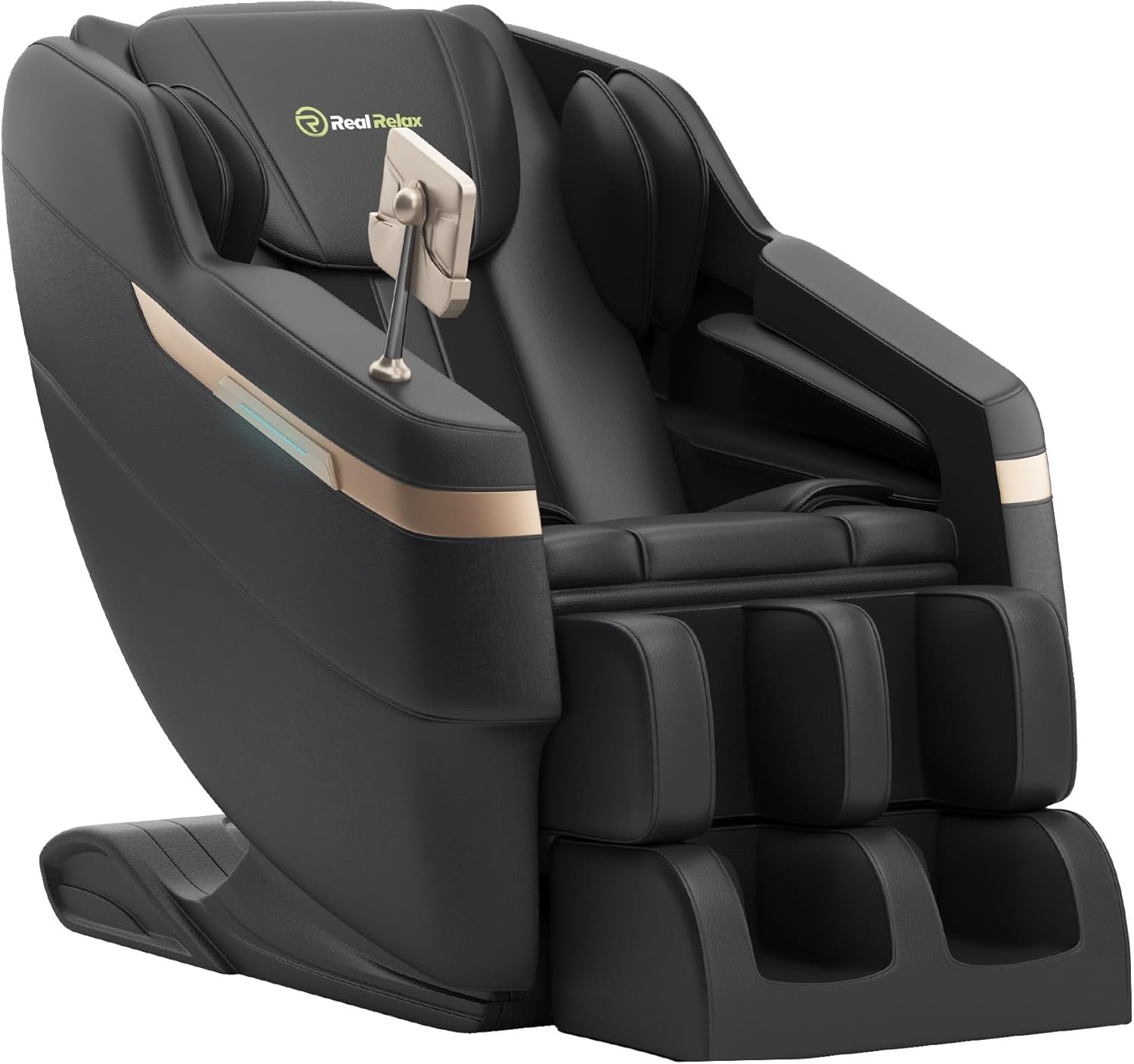 Real Relax 2025 Full Body Massage Chair, Zero Gravity Shiatsu Massage Chair Recliner, Waist and Calf Heating, Foot Massage, Bluetooth, Large Control Screen (Black and Gold)