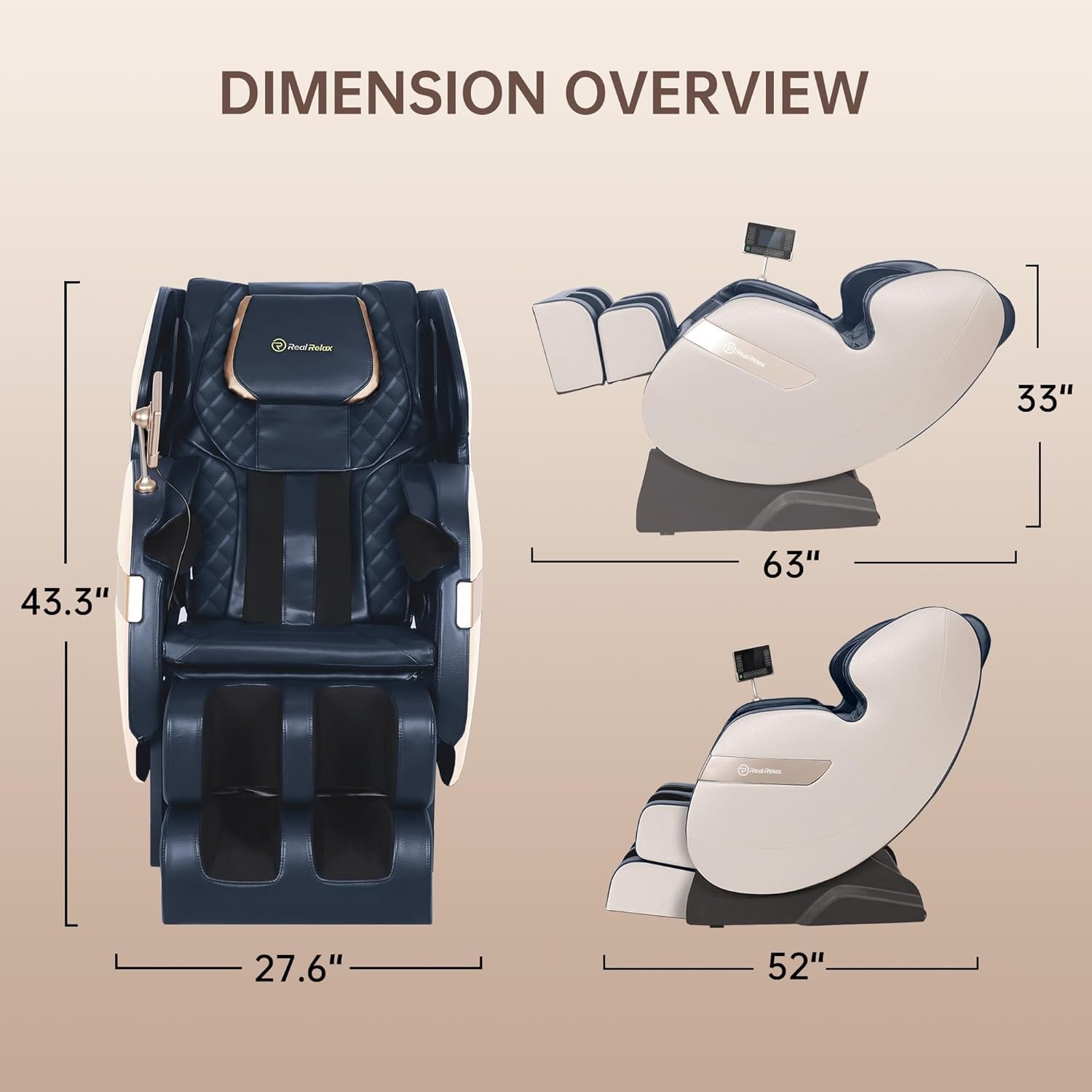 Real Relax 2025 Massage Chair, Full Body Airbag, Dual core S Track, Zero Gravity with App Control and Heat Function, Fit Office and Home, Khaki and Gold
