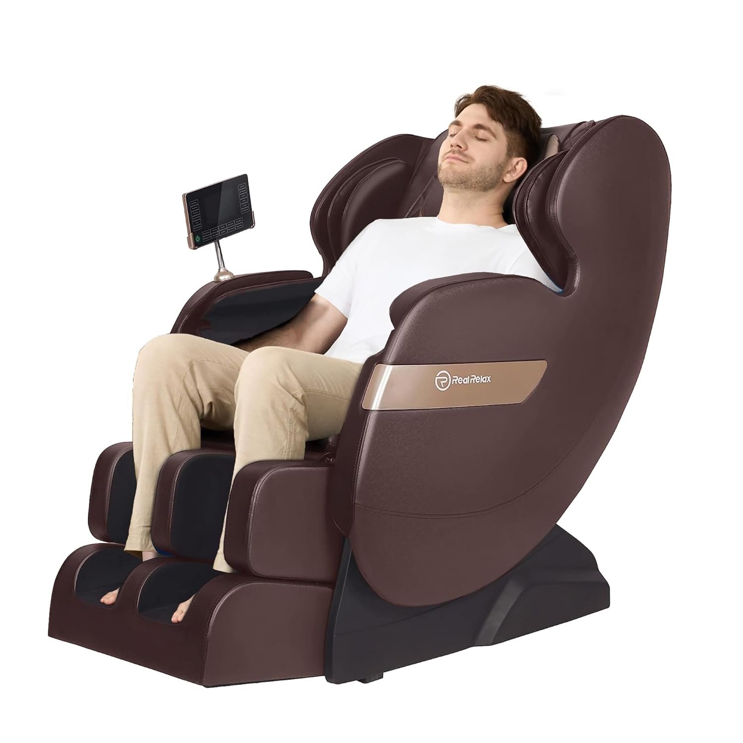 Real Relax 2025 Massage Chair Full Body,Dual Core S Track with Zero Gravity Recliner,Lower Back and Calf Heating, LCD and APP Control,Shiatsu,Bluetooth,Office and Home Use,Brown and Gold