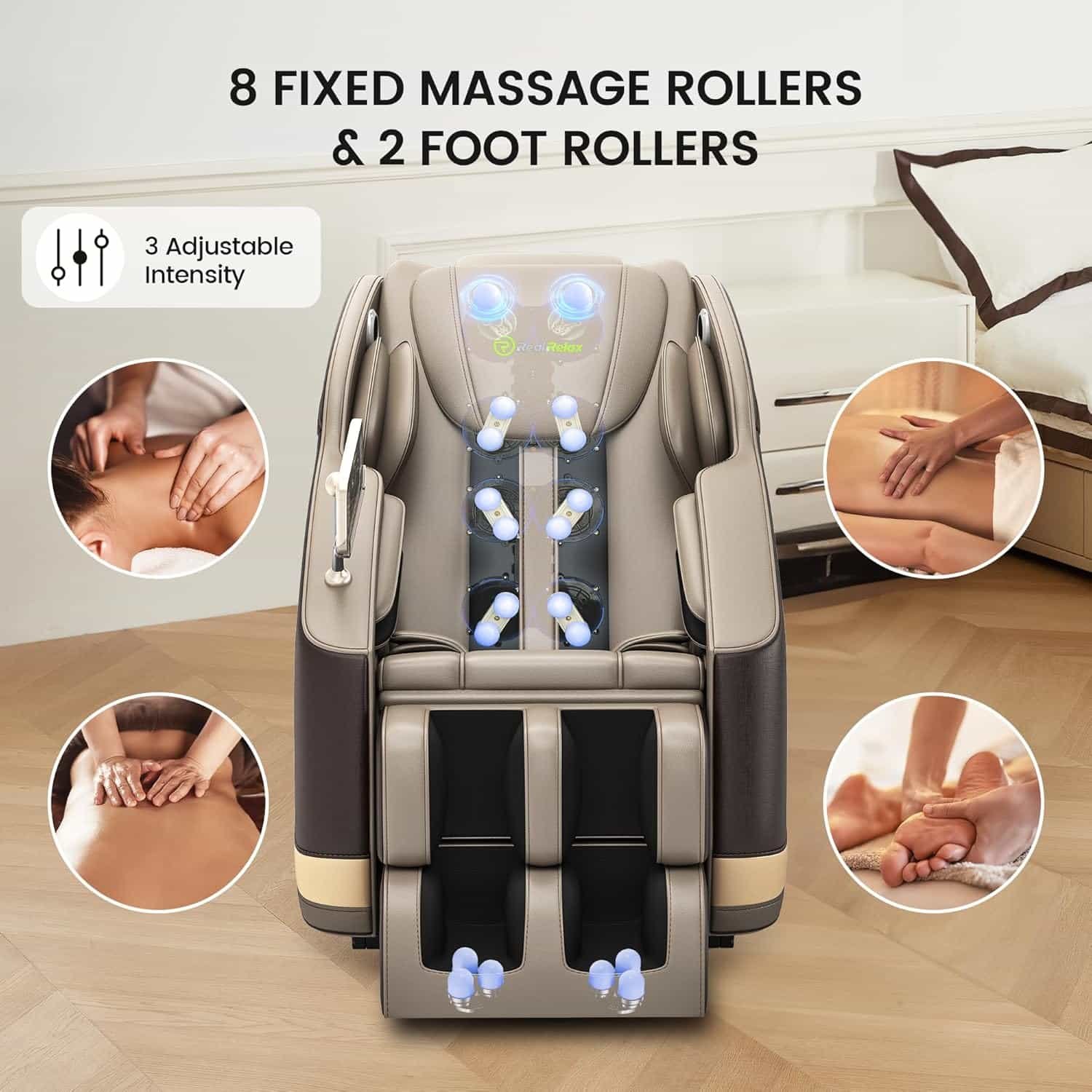 Real Relax Massage Chair Full Body, Zero Gravity Massage Chair with 6 Auto Modes, 8 Fixed-Point Massage Rollers, LCD, Bluetooth, Brown Real Relax Massage Chair Full Body, Zero Gravity Massage Chair with 6 Auto Modes, 8 Fixed-Point Massage Rollers, LCD, Bluetooth, Brown