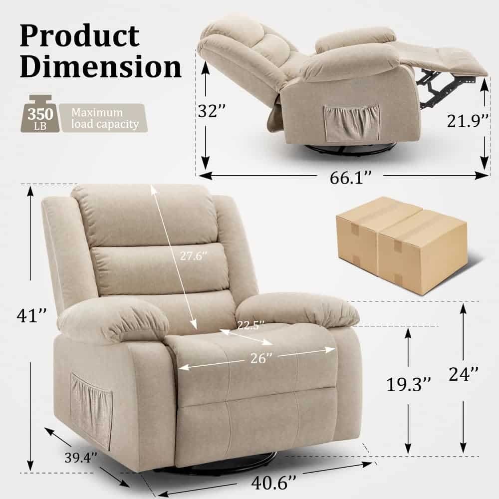 Recliner Chair, Wide Rocker Chair, Rocking Chair with Massage and Heat,360°Swivel Nursery Rocking Chairs, Oversized Recliner for Adults, Cashmere Reclining Sofa for Living Room, Khaki Recliner Chair, Wide Rocker Chair, Rocking Chair with Massage and Heat,360°Swivel Nursery Rocking Chairs, Oversized Recliner for Adults, Cashmere Reclining Sofa for Living Room, Khaki
