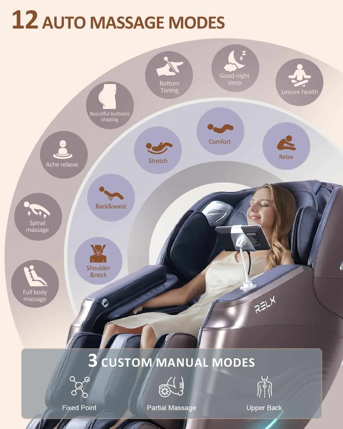 RELX Mars Pro  Venus Pro 2025 Full Body Massage Chair Bundle – Zero Gravity Shiatsu Chairs with SL-Track, Yoga Stretch, Foot Rollers, Waist Heating – Ultimate Home Relaxation  Wellness Set