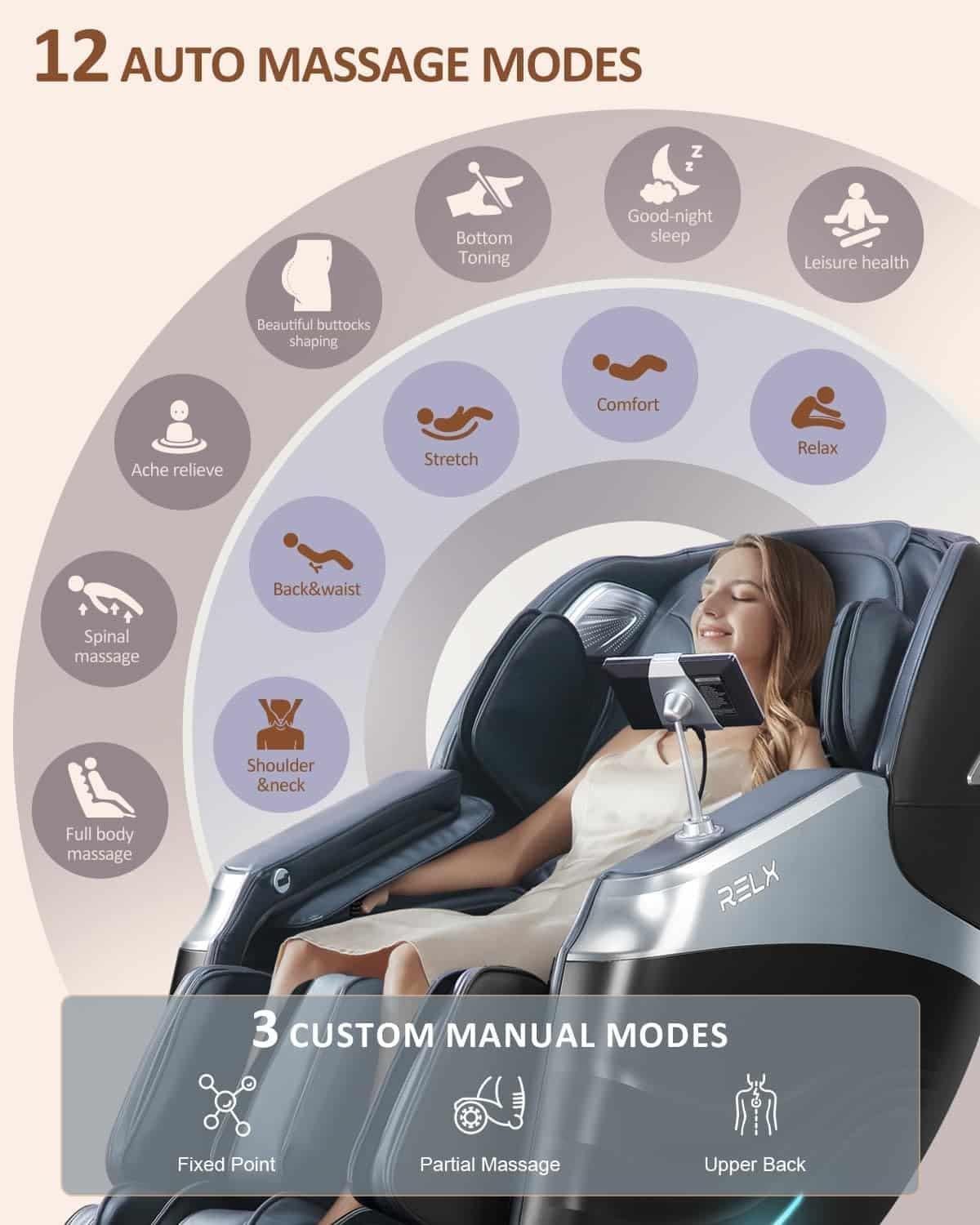 RELX Mars Pro  Venus Pro 2025 Full Body Massage Chair Bundle – Zero Gravity Shiatsu Chairs with SL-Track, Yoga Stretch, Foot Rollers, Waist Heating – Ultimate Home Relaxation  Wellness Set