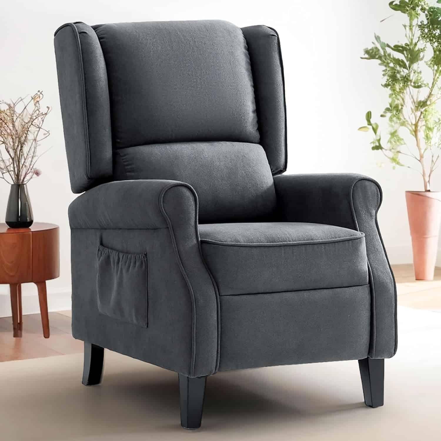 RISAR Power Recliner Chair with Heating Function and 8 Massage Modes, Adjustable Manual Pushback Wingback Recliner Chair,Single Sofa Chairs for Room, Bedroom. with A Side Pocket (Grey)