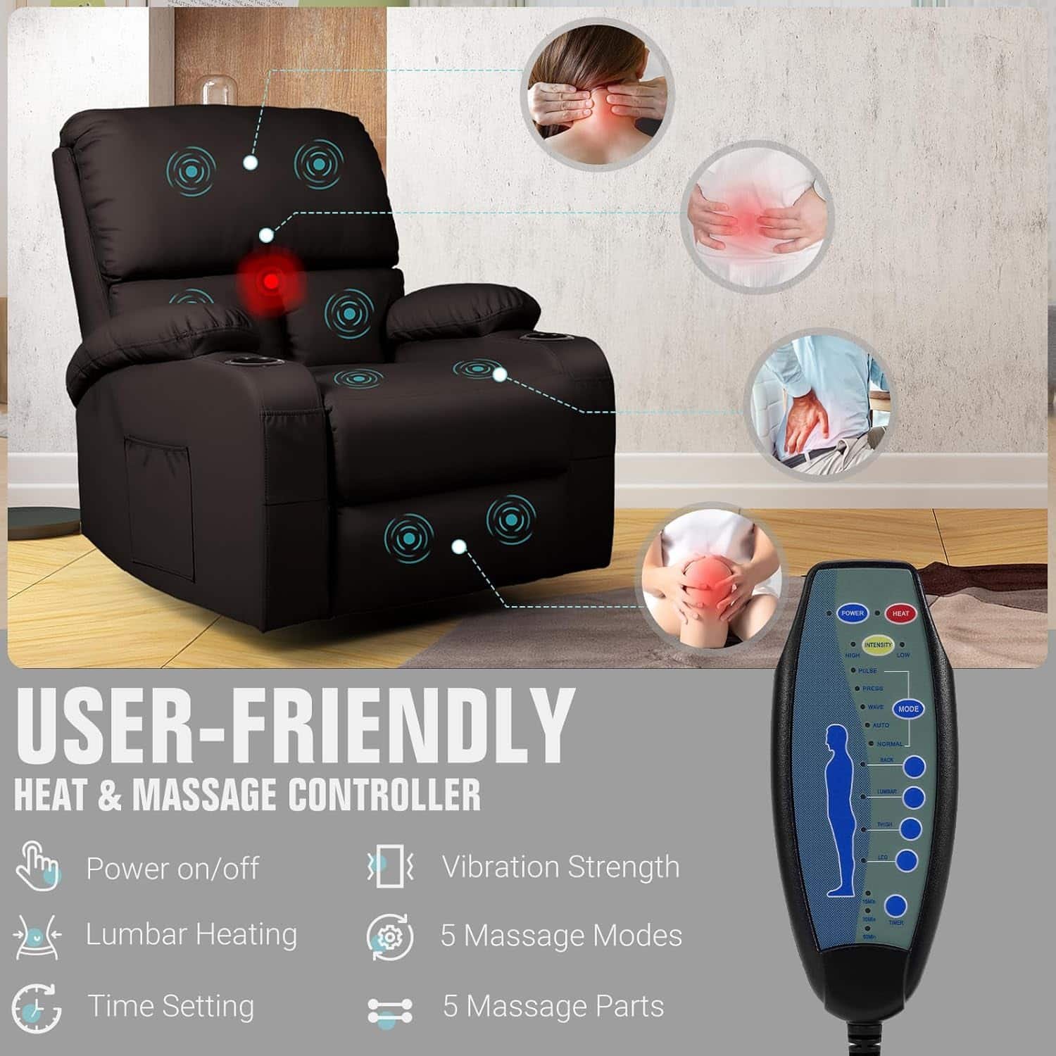 Rocking Recliner Chair, Massage Rocker Recliner Chair with Vibration Massage and Heat,360° Swivel Recliner Chairs, Living Room, Bedroom, Nursery, RV, Brown